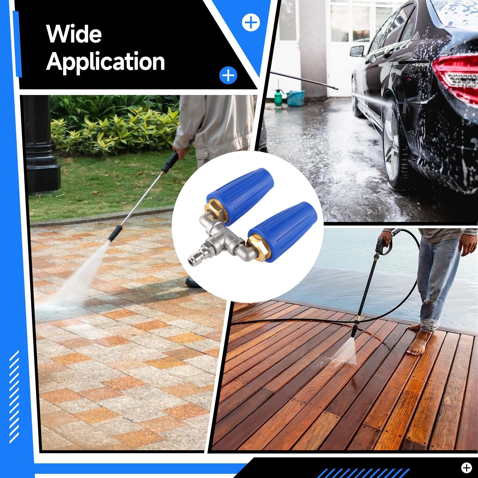 Ugello turbo per idropulitrice, doppia punta girevole a 360° con attacco rapido da 1/4, design antiruggine con orifizio 2.0, 4000 psi 4-6 Gpm, adatto per auto, prati, uso esterno