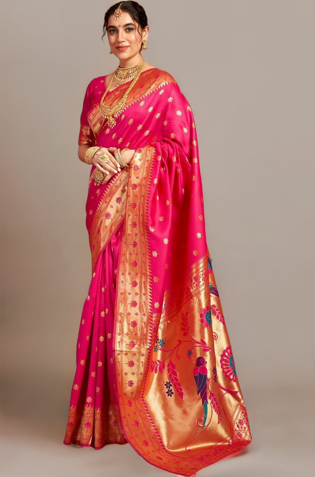 Satrani Women's Silk Paithani Jacquard Weaving Saree with Unstitched Blouse Piece