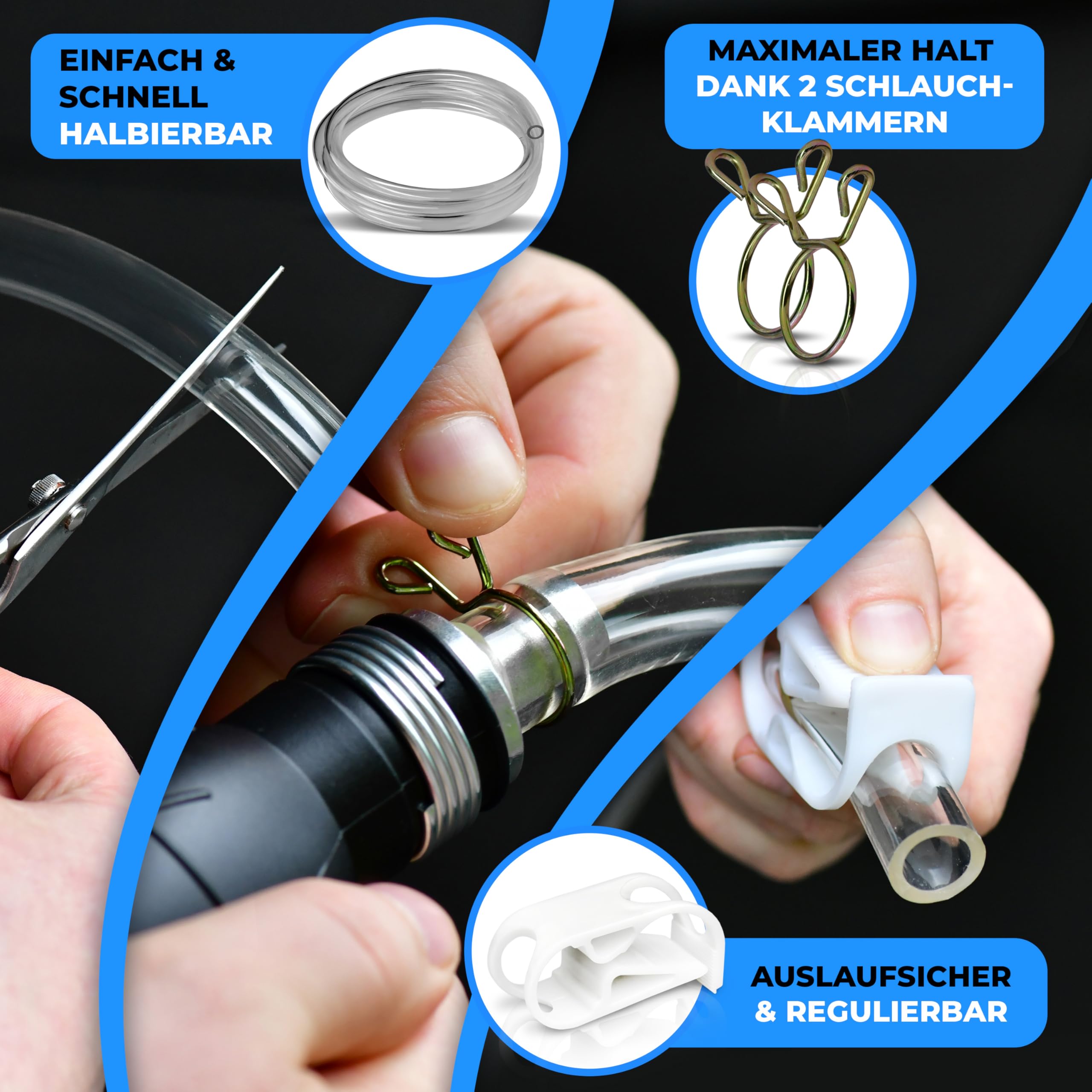 Handpumpe [2Meter] - XL Umfüllpumpe Inkl. Flüssigkeitsregler zum Umfüllen von Wasser, Benzin, Diesel und Öl - Schlauchpumpe Kraftstoffresistent mit Vakuumfunktion