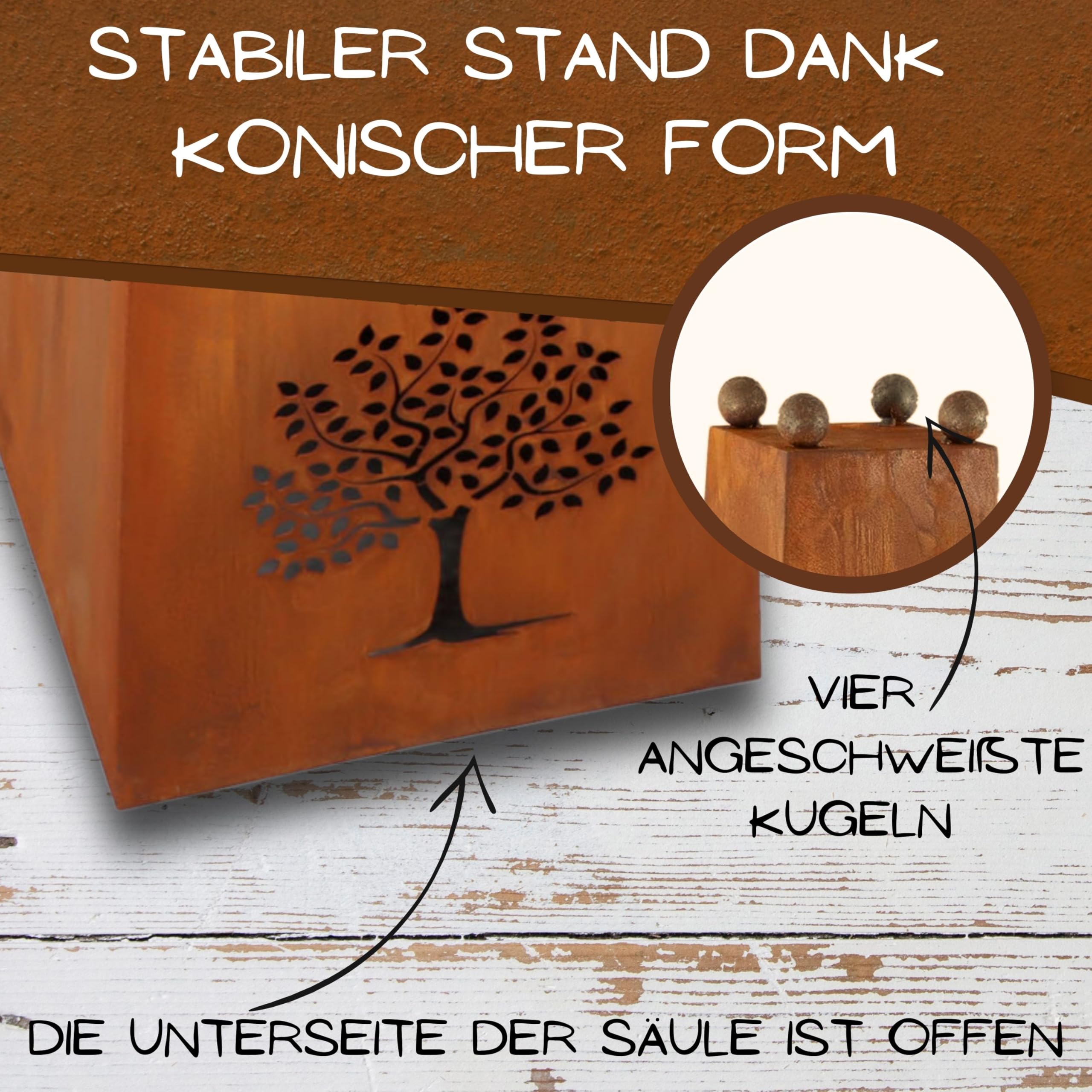 Rostikal Edelrost Gartendeko Säule 1,15 m Familien Spruch mit Dekoschale Rost Wohndeko (Schale 50 x 50 cm)