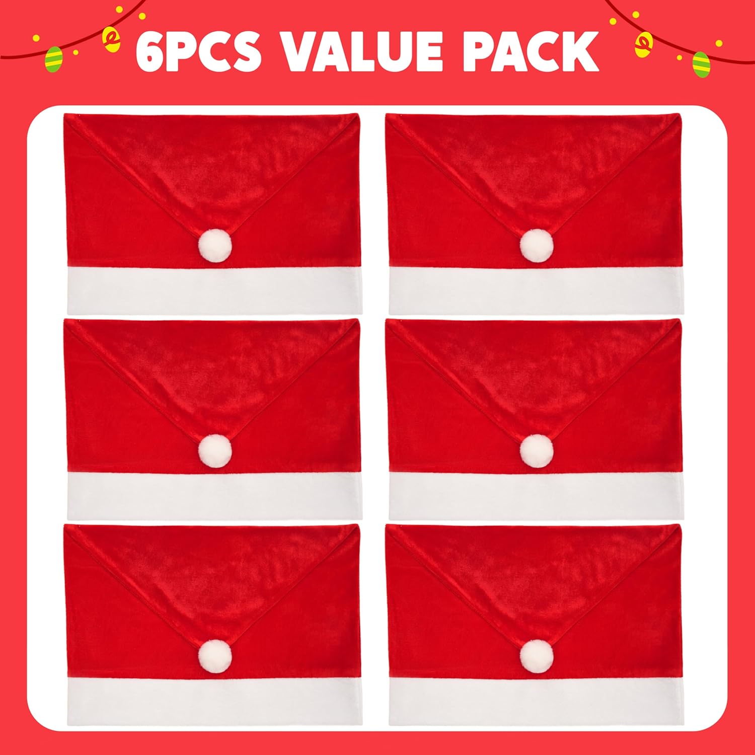 JOYIN 6 Pcs Christmas Chair Covers, Red Hat Chair Slipcovers, Santa Claus Chair Back Covers for Christmas Holiday Festival Decoration, Xmas Decorations Indoor Home Décor