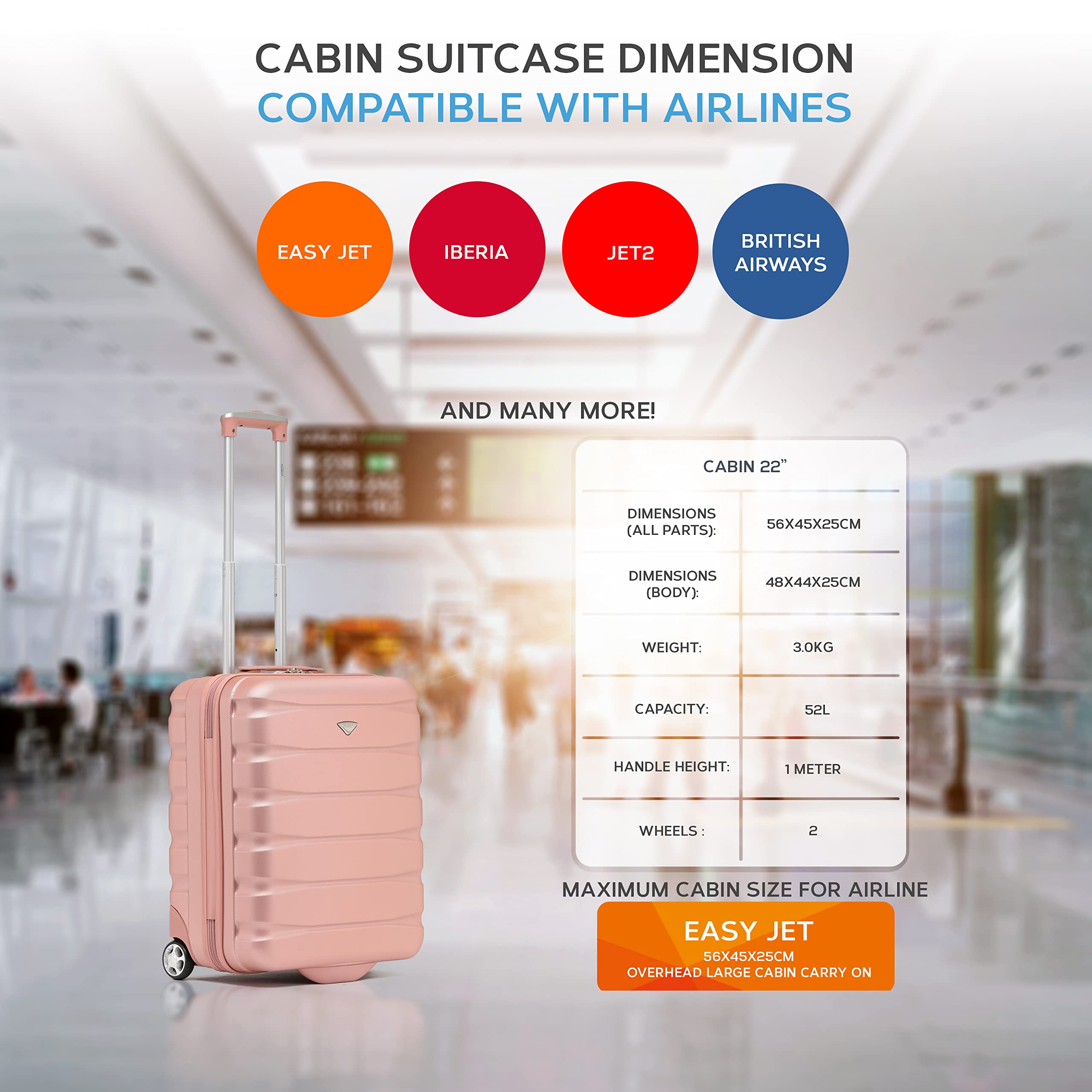 Flight Knight Lightweight 2 Wheel ABS Hard Case Suitcases Cabin Carry On Hand Luggage Approved for Airlines Including British Airways & Maximum Size for easyJet Large Cabin Bag 56x45x25cm
