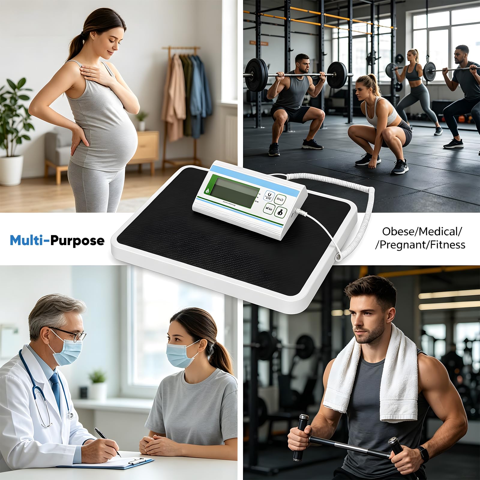 Bilancia pesapersone digitale, 300 kg, con misurazione ad alta precisione, ideale per ufficio, palestra e casa, bilancia medica per carichi pesanti, con display facile da leggere e supporto da parete