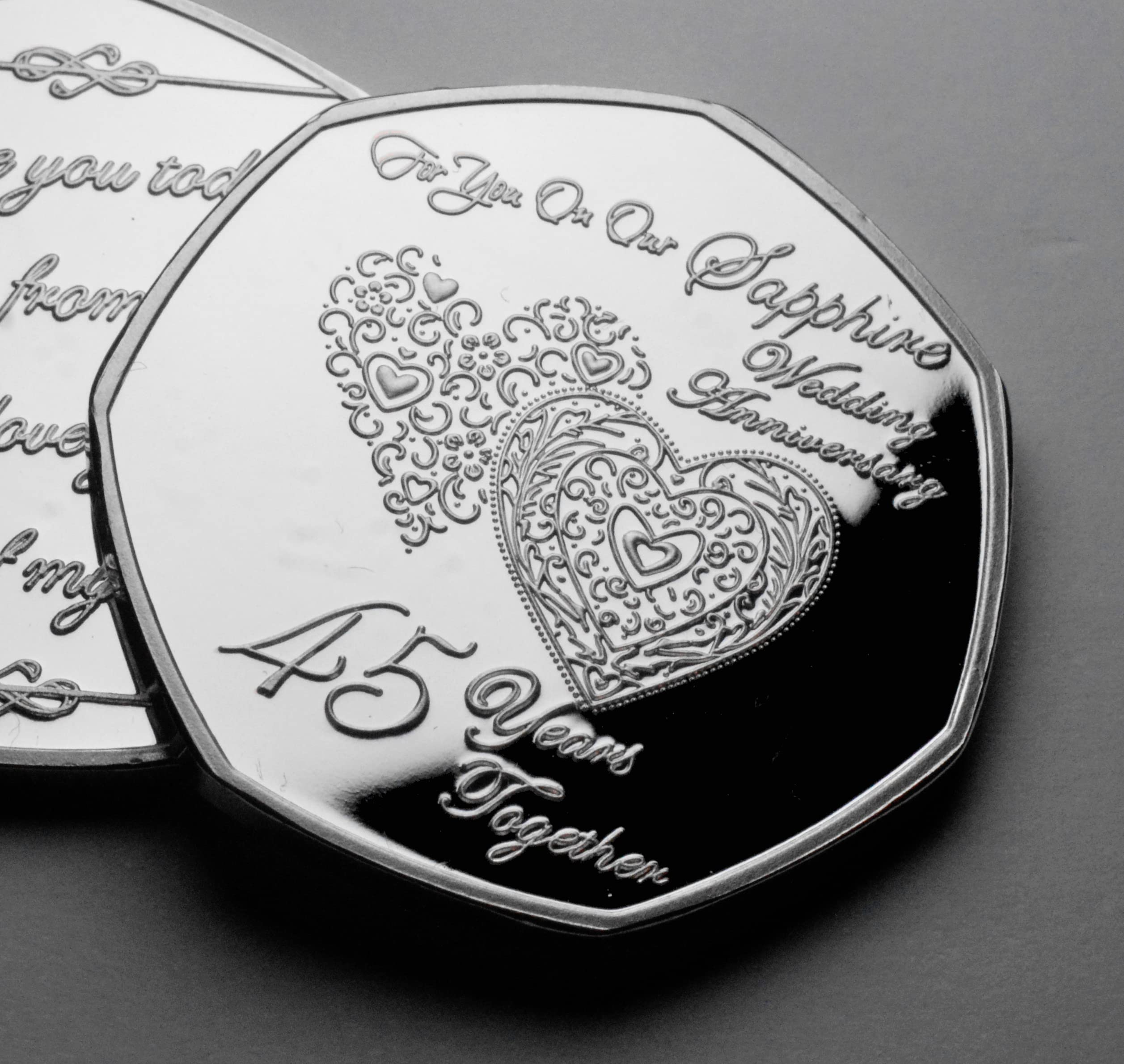 The Commemorative Coin Company For You On Our 45th Sapphire Wedding Anniversary Silver Commemorative. Husband/Wife. 45 Years Partner/Gift/Present/Token. I Love You