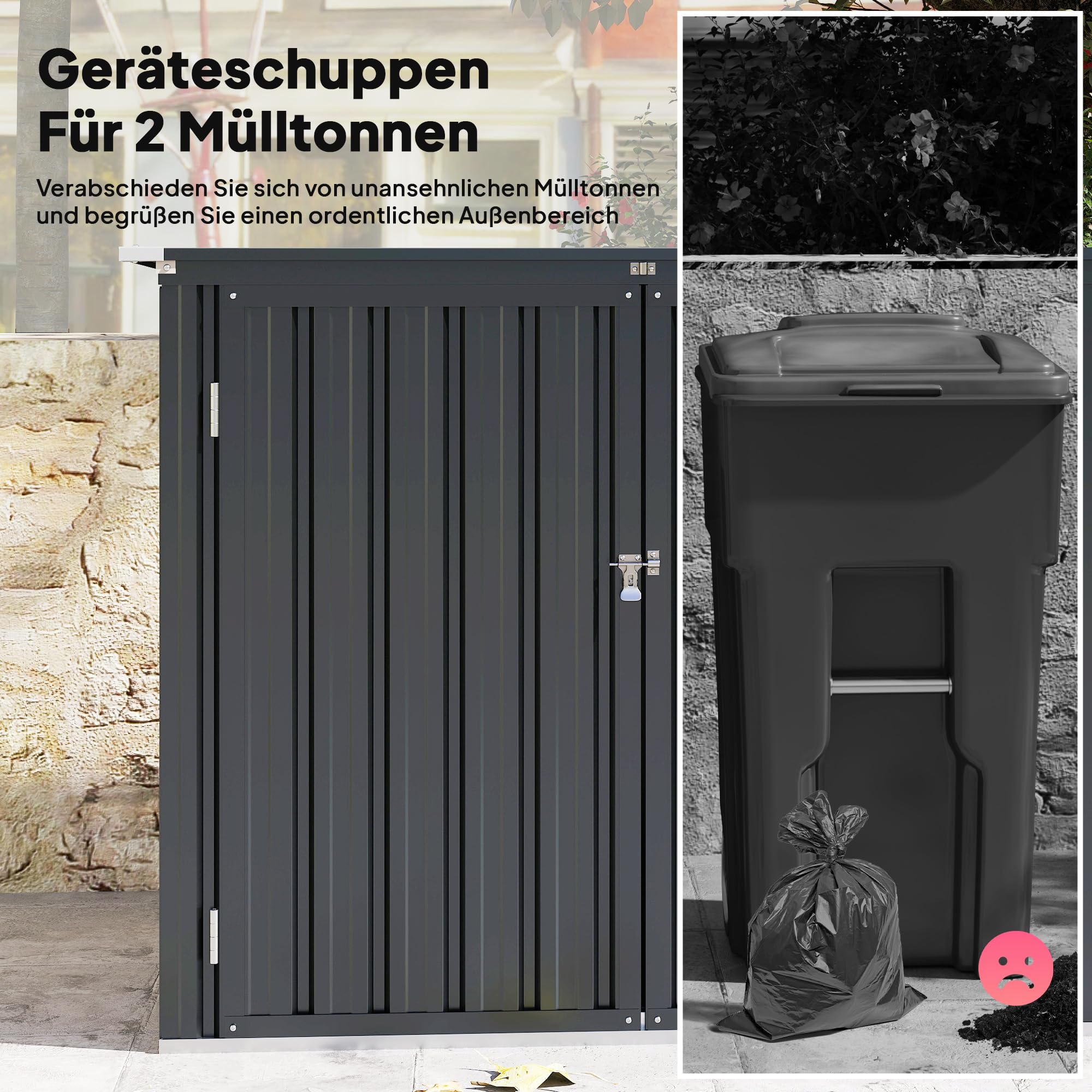 Outsunny Mülltonnenbox Abschließbar für 2 Tonnen mit aufklappbar Deckel
