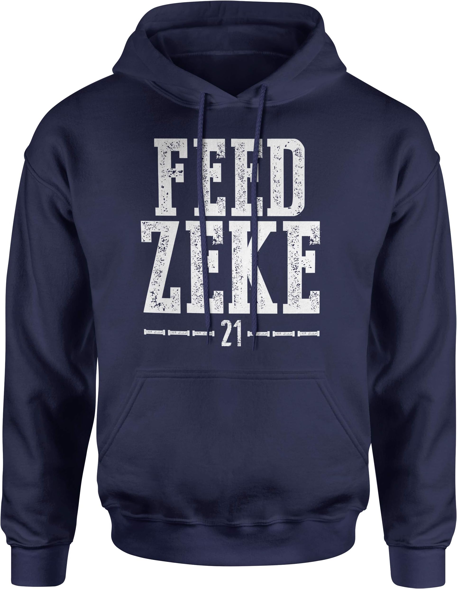 Football Fans Feed Zeke Vintage Distressed Style Classic Unisex NuBlend Hooded Sweatshirt, Navy Blue, M