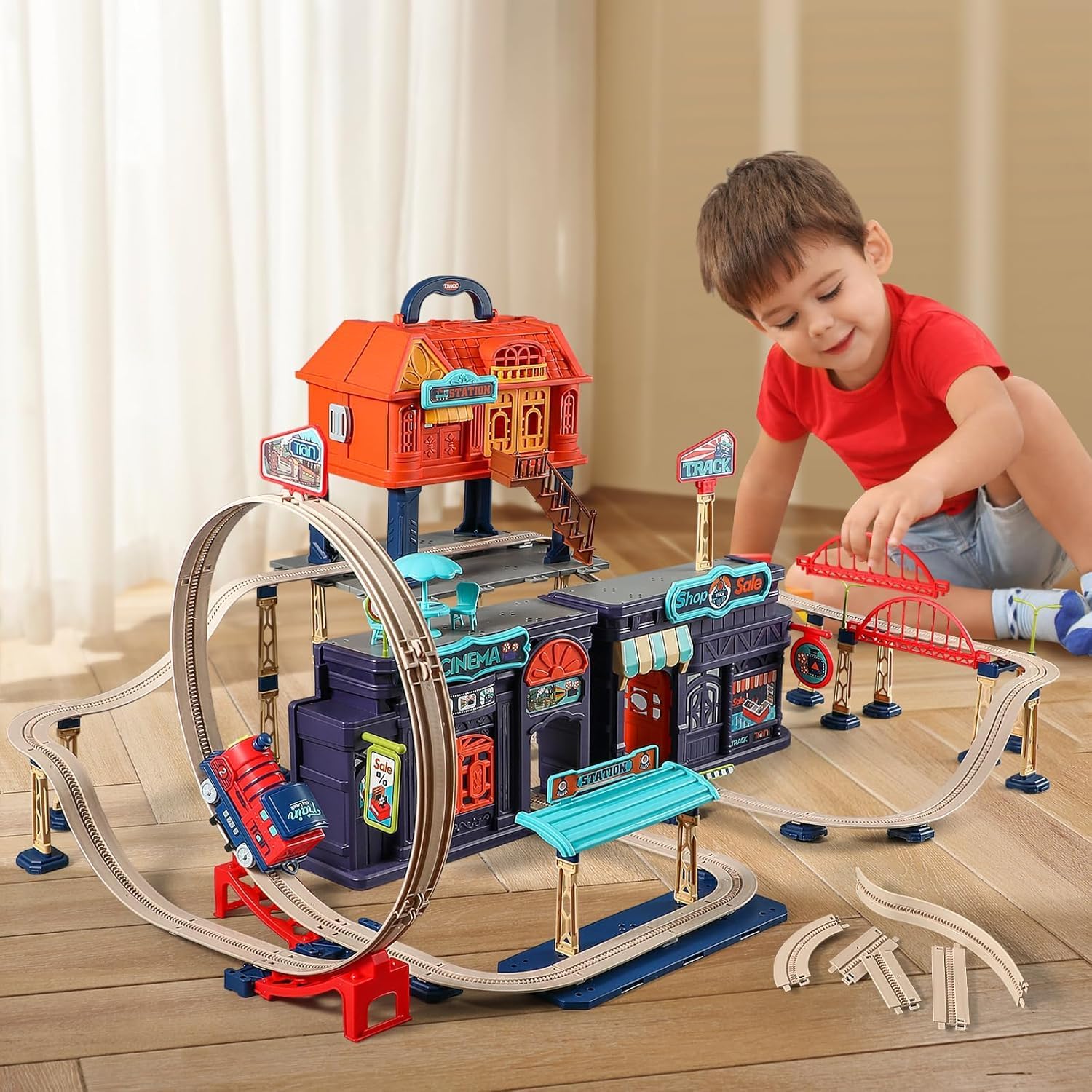 Pihura City Train Tracks Toy - 191 PCS Interactive Railway Playset for Kids Age 3-7 - Fun & Educational Birthday Gift for Boys & Girls 1