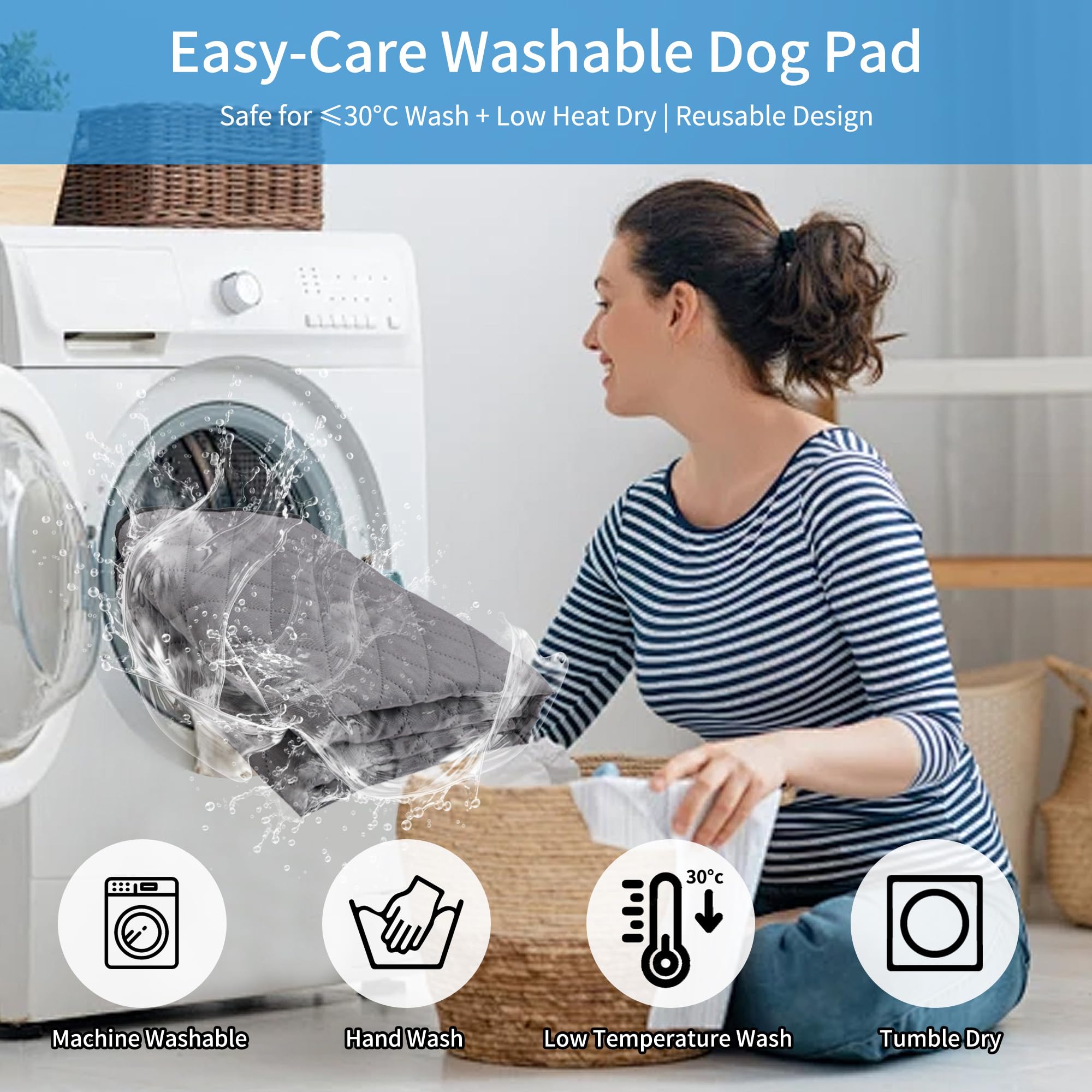 Wiederverwendbare Trainingsunterlage für Hunde, 165 x 122cm, Waschbare Welpenunterlage, Wasserdichter Boden, Trainingspad für Hunde, Schnell Absorbierend Urinierunterlage für Katze, Grau