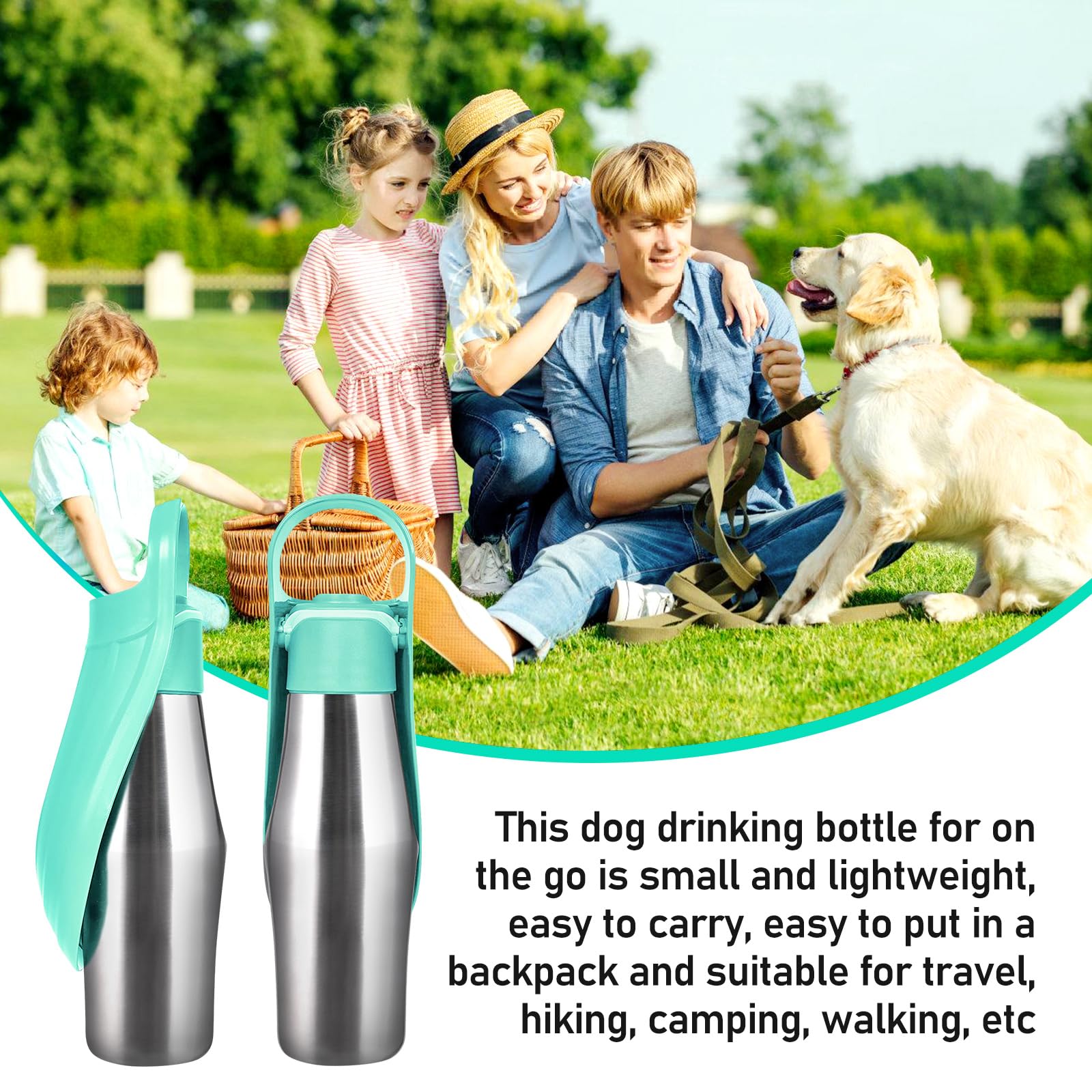 Borraccia per cani, portatile, 750 ml, in acciaio inox, per cani, design pieghevole a 180°, ideale per allenamento all'aperto e idratazione
