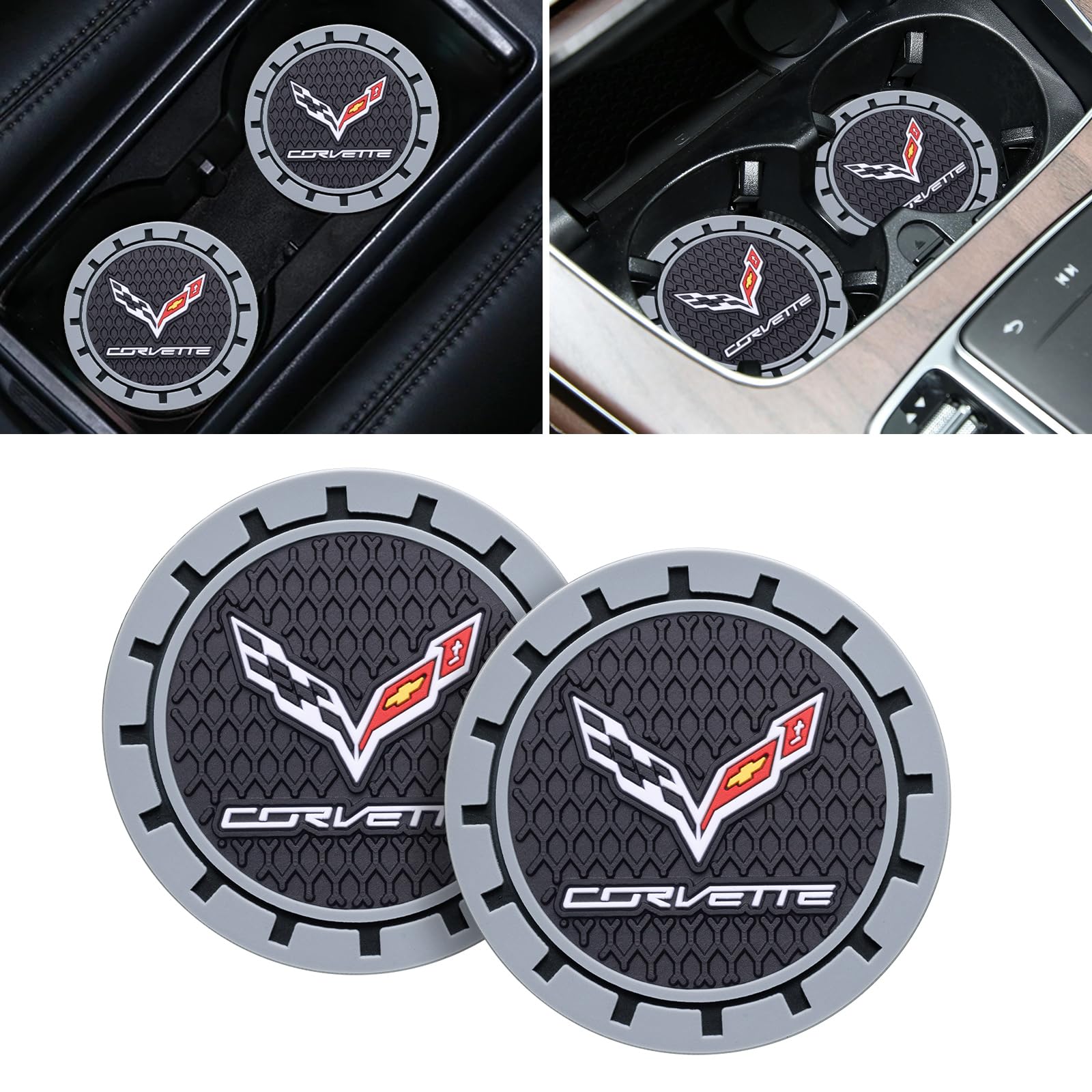 Car Cup Coaster, 2PCS Universal Non-Slip Cup Holders, Compatible with Corvette Series Car Cup Holder Coasters，Car Drink Coaster Holder Accessory, Black