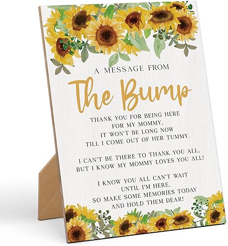 Cartel de juego Baby Shower Games a Message from The Bump Baby Shower de 8 x 11 pulgadas, letrero de juego de madera con girasol, decoraciĂłn de mesa Cartel de juego Baby Shower Games a Message from The Bump Baby Shower de 8 x 11 pulgadas, letrero de juego de madera con girasol, decoraciĂłn de mesa