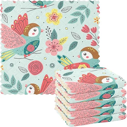 FRODOTGV Beautiful Spring Bird Animal Kitchen Towels and Dishcloths Sets Microfiber Colored Teal Towels Kitchen Terry Dish Cloth Hearth and Hand