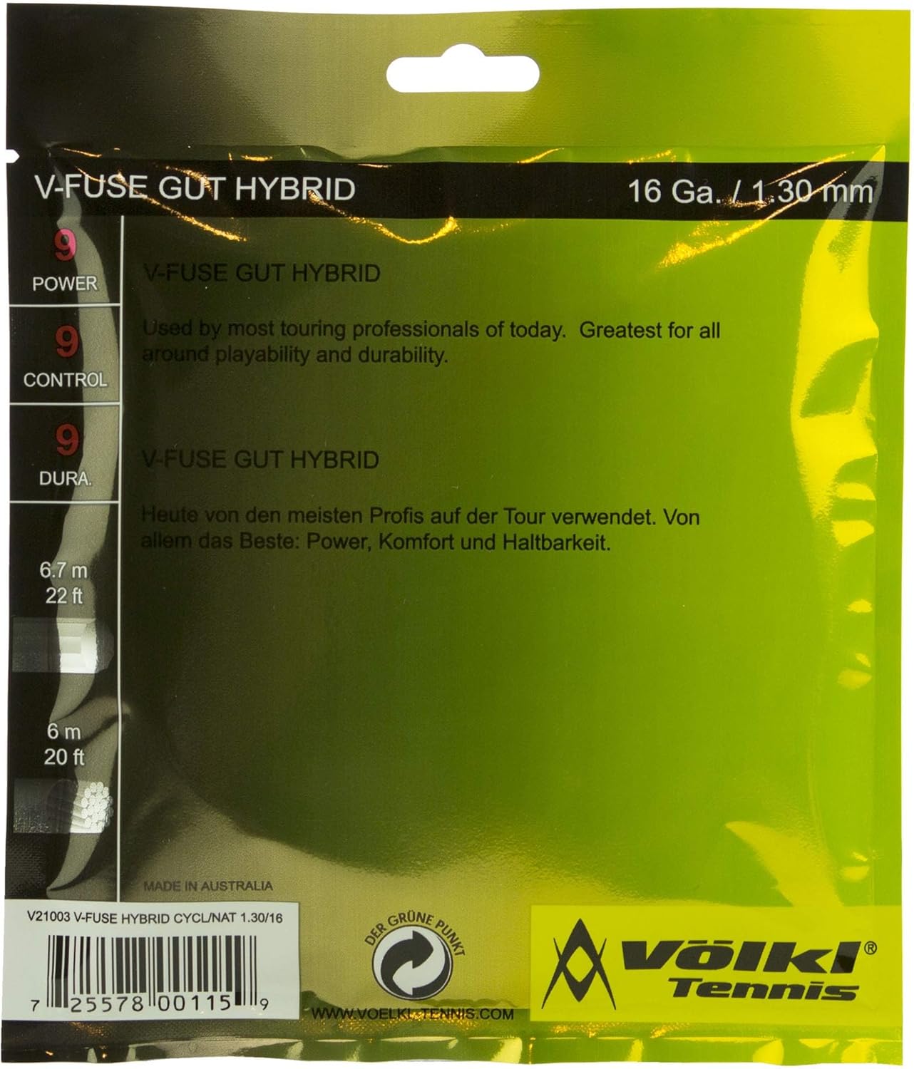 Volkl V-Fuse Gut Hybrid Tennis String Set.