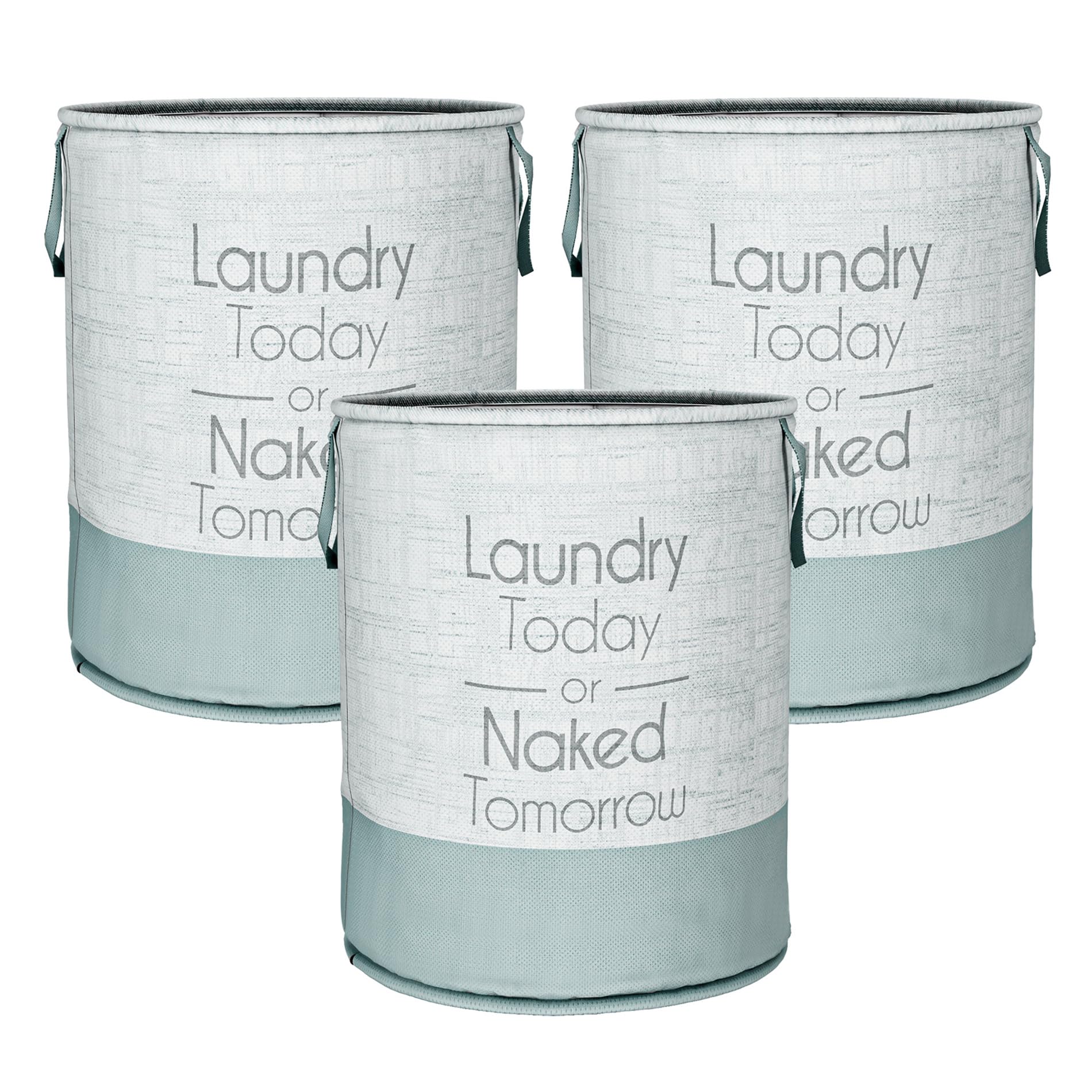 Kuber Industries Laundry Basket | Non-Woven Round Laundry Basket | Clothes Storage Hamper | Foldable Laundry Bag with Handle | Toy Storage Basket | Jute-Print | 45 LTR | Pack of 3 | Gray
