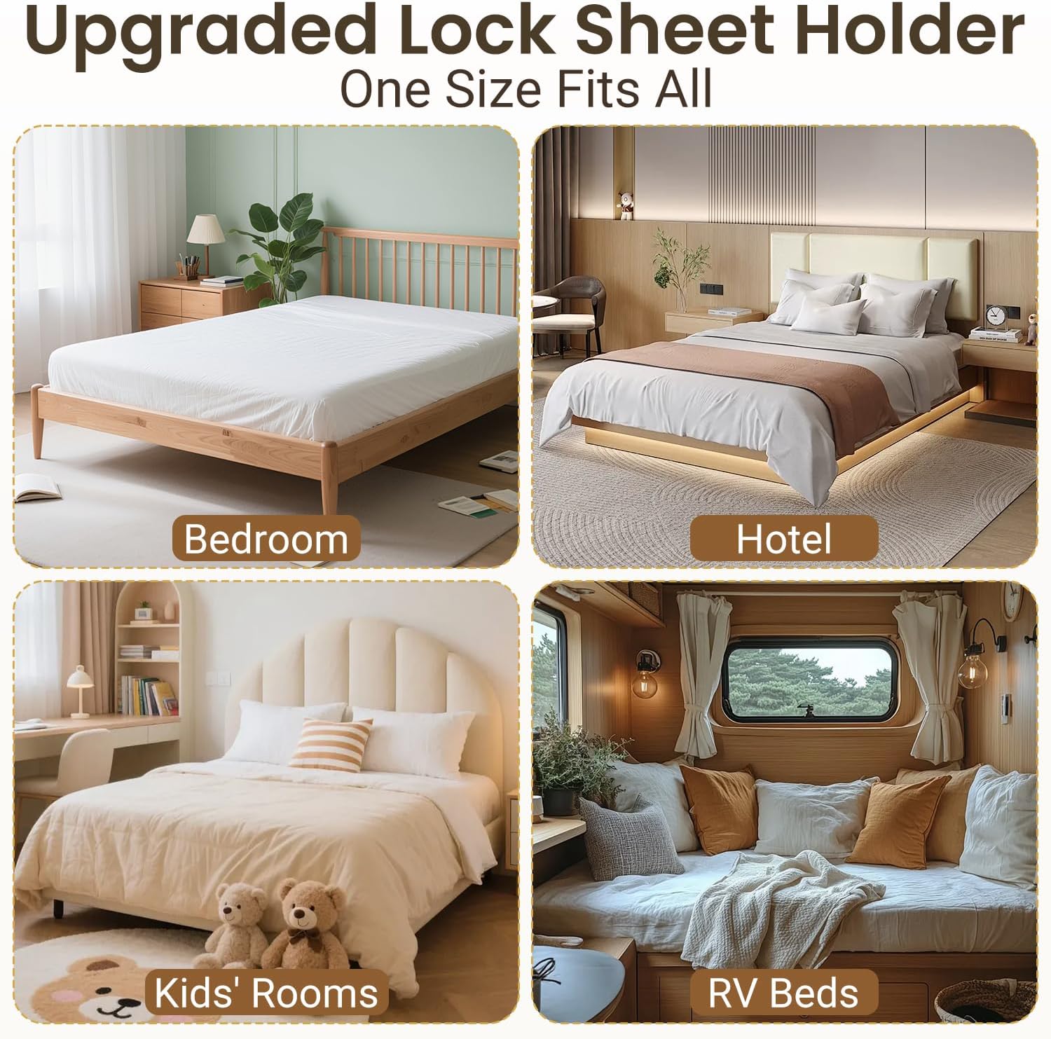 INSMART Sheet Holders - Bed Sheet Holder for Corners & Sides, Strong Elastic Sheet Straps & Grippers. Secures Fitted Sheet for Universal Fit Bed, Keep Sheets Tight All Night (Sheet Holders)