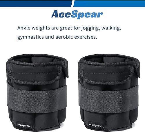 Miniatura 5 de AceSpear Pesas de tobillo ajustables para mujeres y hombres, 2 x 5 libras, 7 libras, peso de pierna, gimnasio para ejercicio de pies, entrenamiento