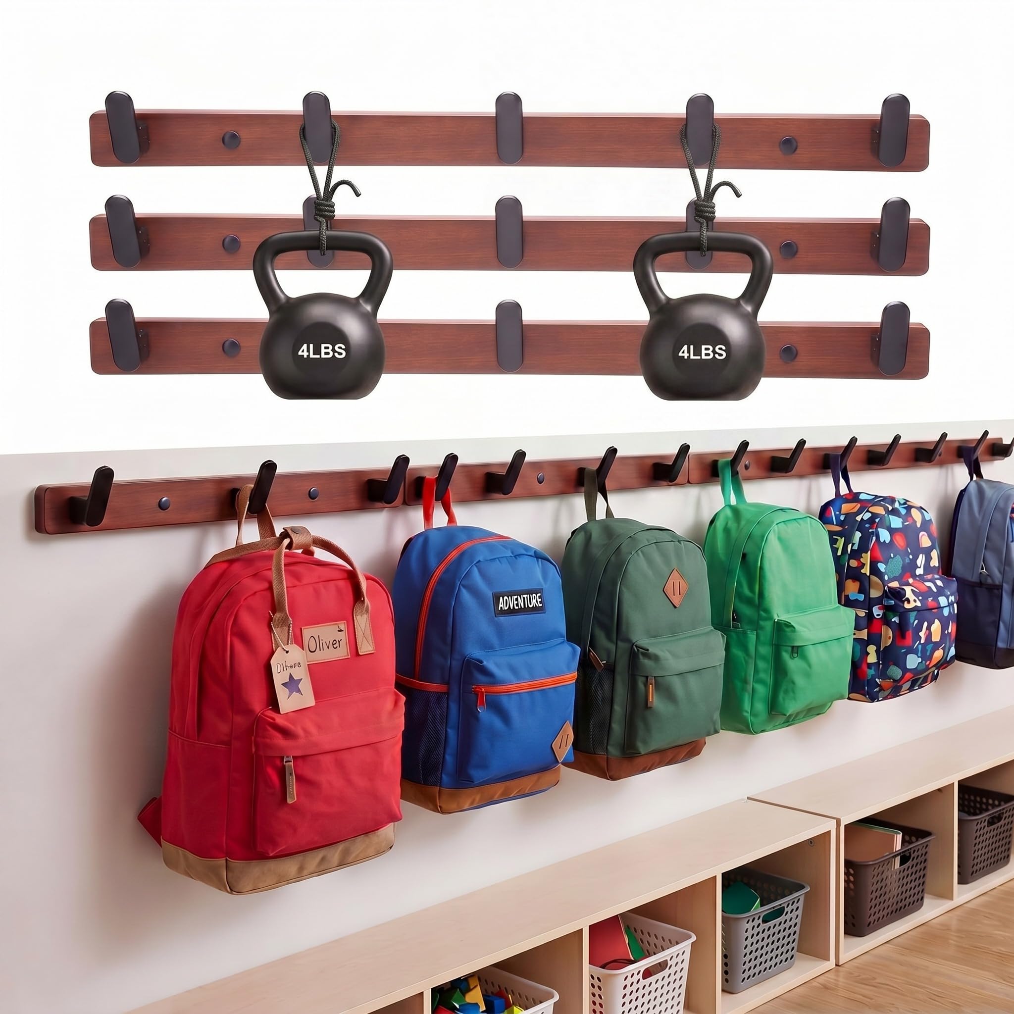 Photo 1 of ***MISSING 3***
Chumia 4 Pcs Classroom Wall Backpack Hooks 17.7 Inch Wooden Heavy Duty Coat Hanger with 20 Hooks Deal Large Coat Rack Wall Mount Hanger for Back to School Organizer Hanging Backpack Hats Clothes