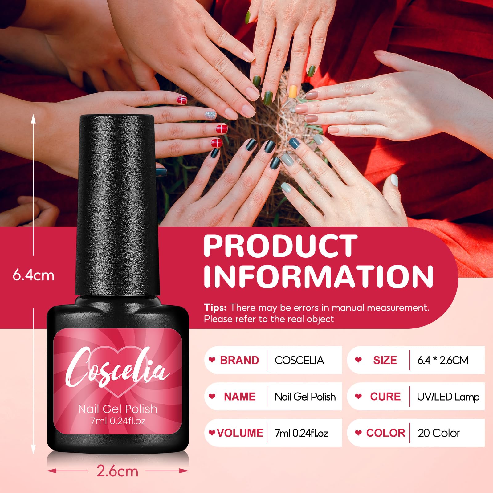 COSCELIA Lakiery żelowe do paznokci, 20 kolor Zestaw lakierów do paznokci UV Biały różowy czerwony nagi brązowy, żel UV prezent dla początkujących, do samodzielnego wykonania paznokci