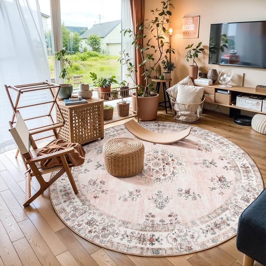 Amazon.com: Lahome Washable Pink Round Rug 8ft, Soft 8x8 Circle Rugs for Bedroom Girls Nursery Playroom, Floral Pastel Circular Carpet for Living Room Apartment Dorm Home Office Decor : Home & Kitchen