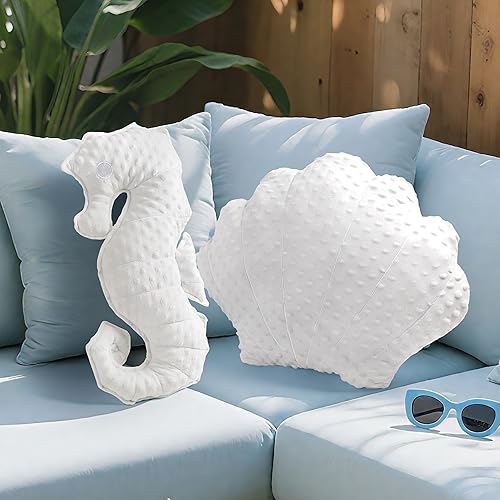 AELS Juego de 2 almohadas costeras de concha de estrella de mar, diseño náutico de playa y océano, suaves y decorativas, lindas almohadas para sofá,