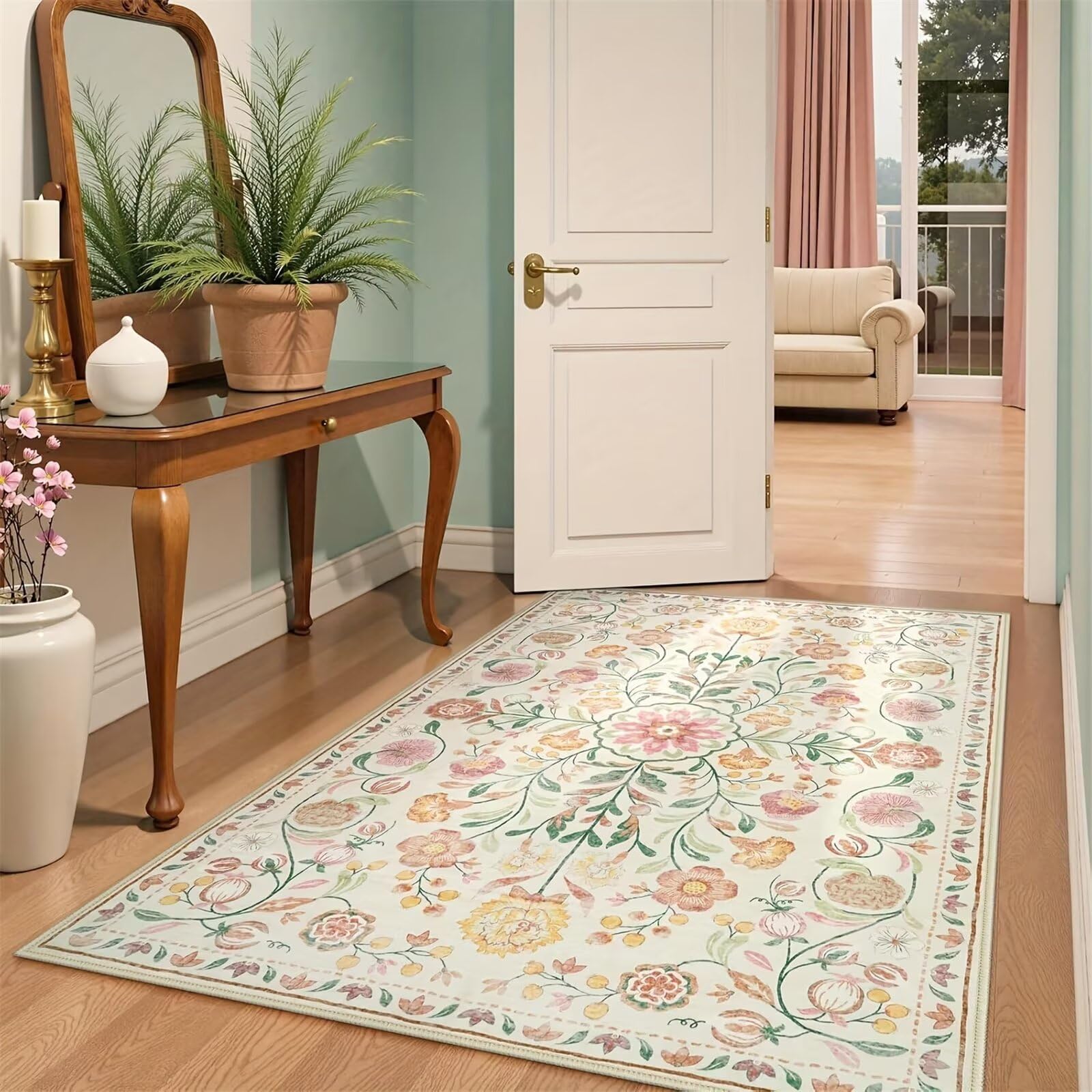 Tapis Chambre Ado Lavable en Machine Marron 80x150cm, Poil Ras Petit Design Minimaliste Abstrait pour Le Hall de Bureau du Salon