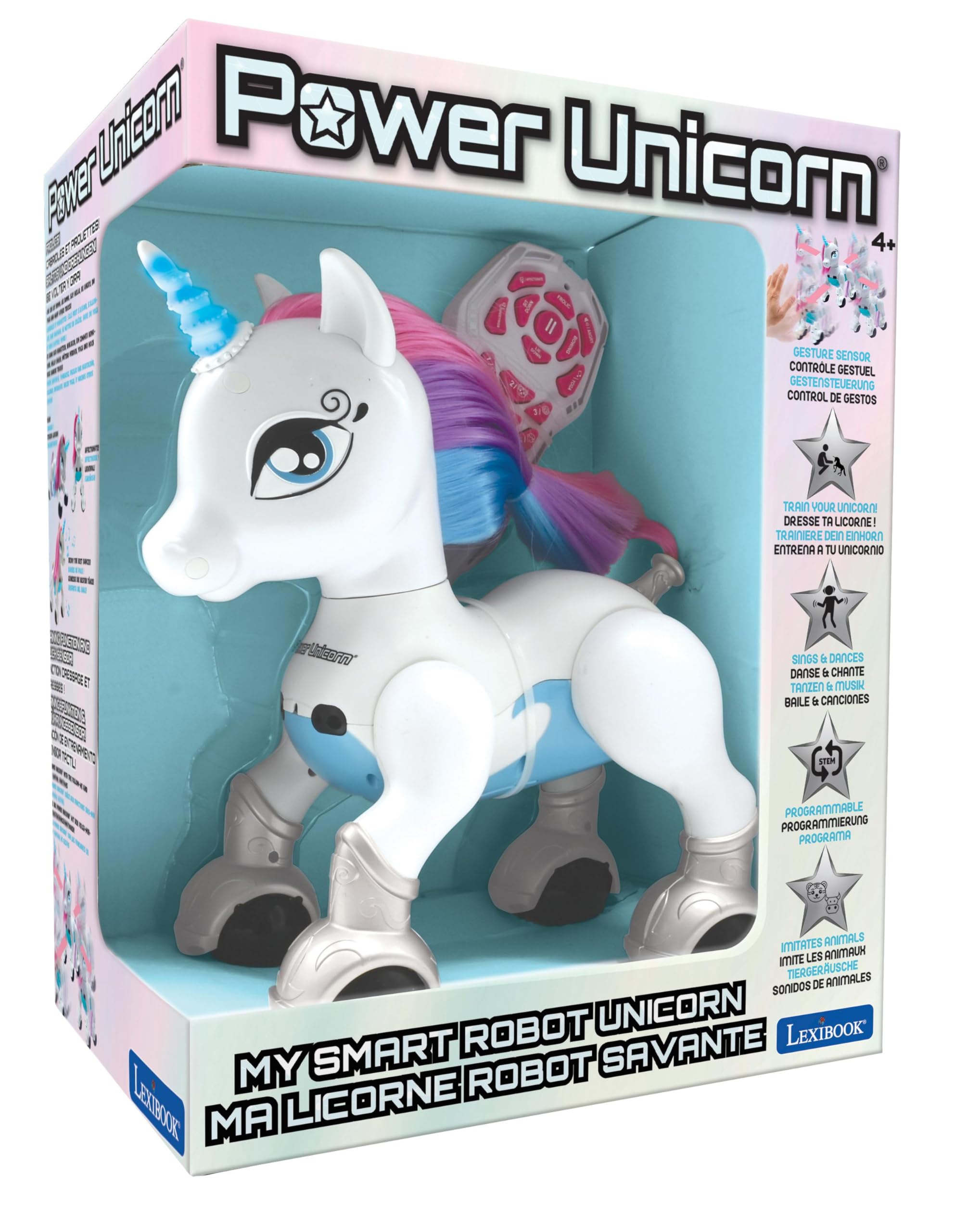 Lexibook, Power Unicorn Smart Unicorn, UNI01LXB | Programmierbar, Fern- & Gestensteuerung, Tanz, Musik, Lichteffekte, Wiederaufladbar