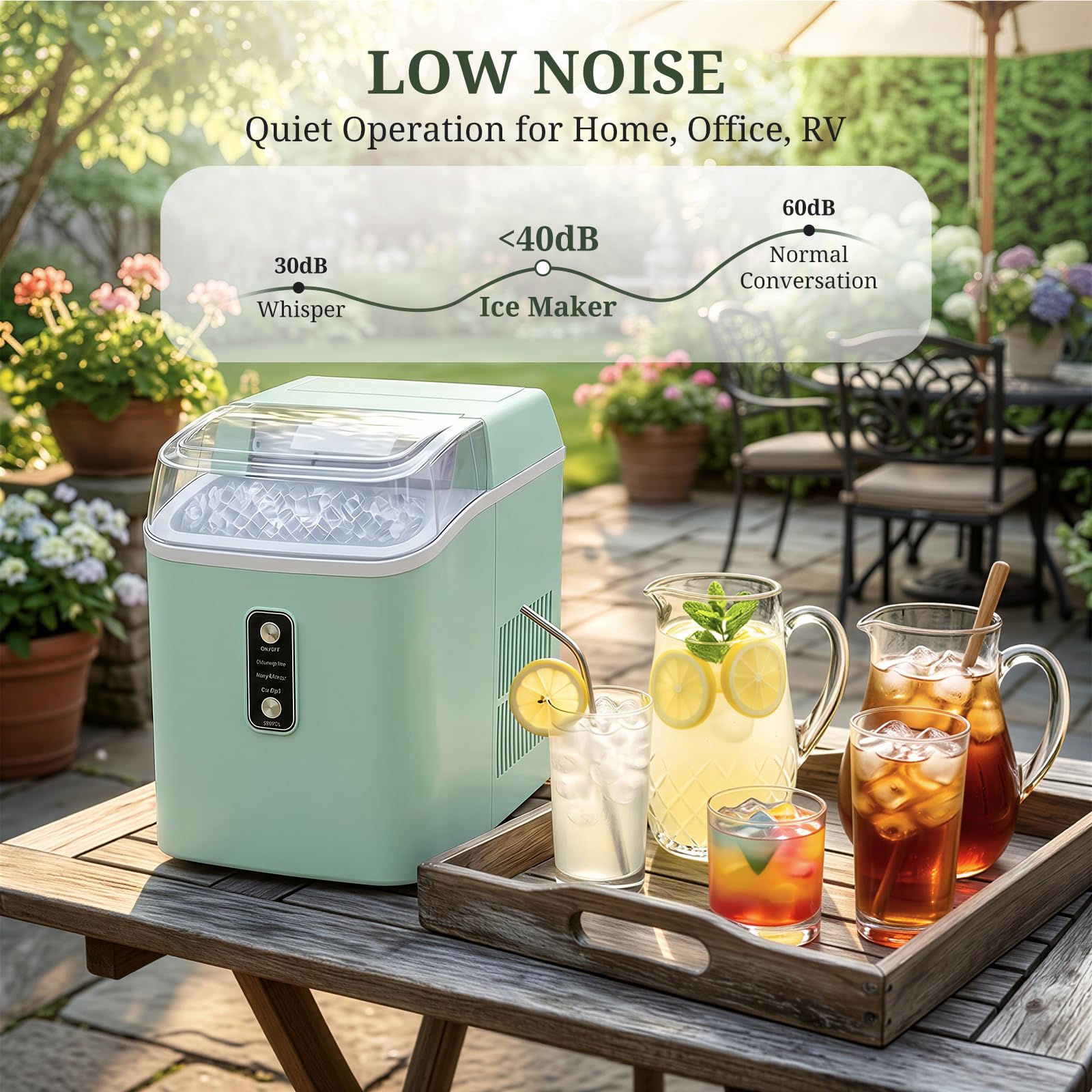 Nugget Ice Maker Countertop, 6-Min Fast Chewable Pellet Ice, 24lbs/24h Portable Ice Machine With Self-Cleaning, Ice Full & Low Water Indicator, Basket & Scoop For Home, Party, RV, Camping (Green) on Fridge.com - View 6