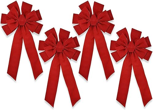 Gift Boutique Lazos de Navidad de terciopelo rojo grandes de 23 pulgadas de largo, 10 bucles, paquete de 4 para coronas de interiores y exteriores,