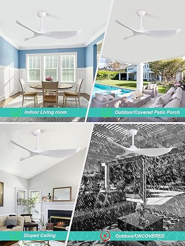 Miniatura 6 de Sofucor Ventilador de techo sin luz, 52 pulgadas de perfil bajo de montaje empotrado moderno ventilador de techo con control remoto para interiores,