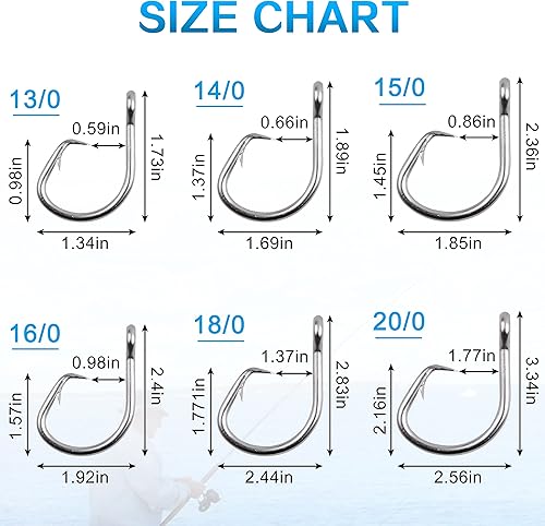 Miniatura 6 de Ganchos circulares de atún, ganchos circulares de bagre de acero inoxidable para agua salada, 2 ganchos fuertes de caña corta para bagres y atún
