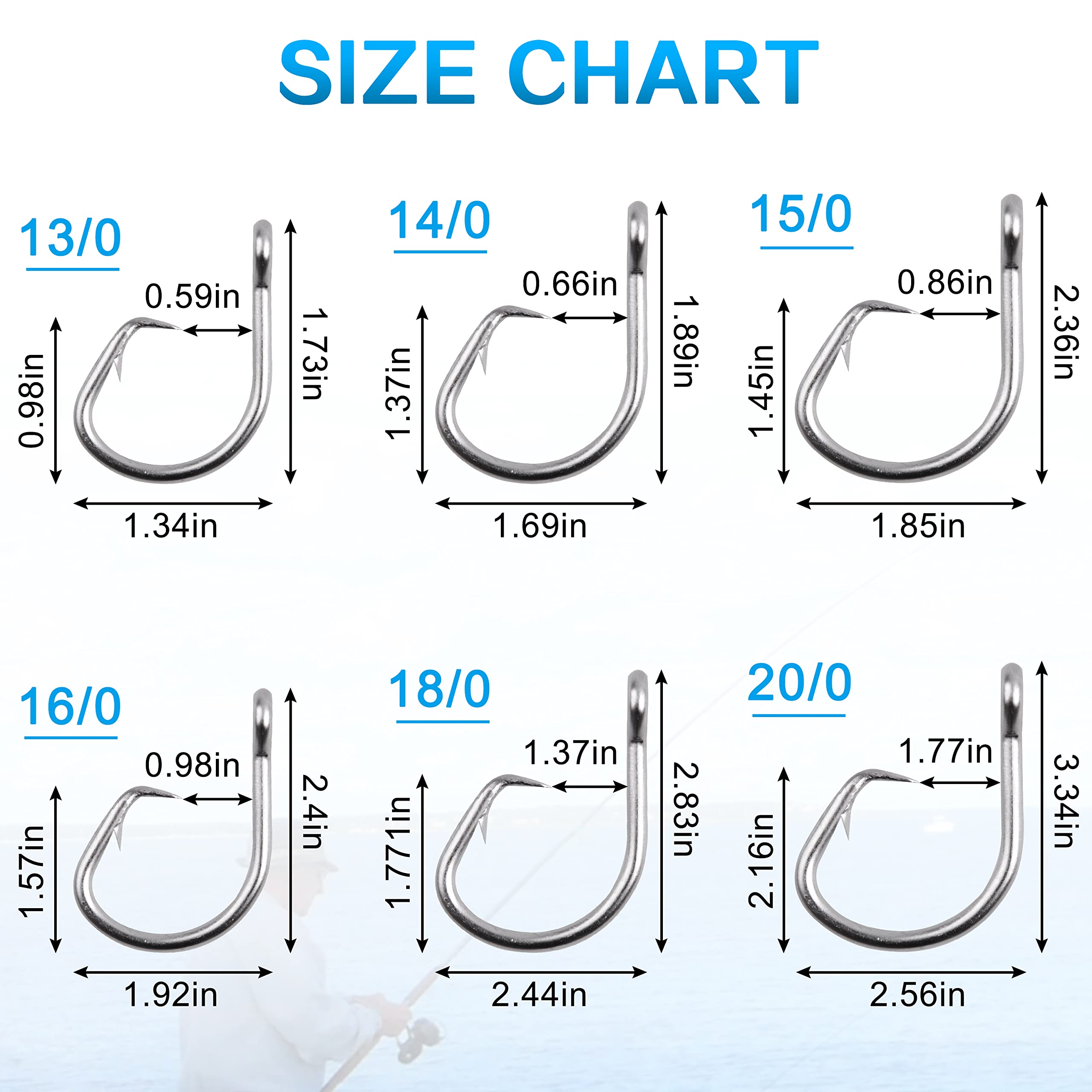 Silanon Lot de 2 hameçons circulaires en acier inoxydable pour poisson-chat, bassin, thon, taille 8/0-18/0, Mixte, 13/0 80PCS