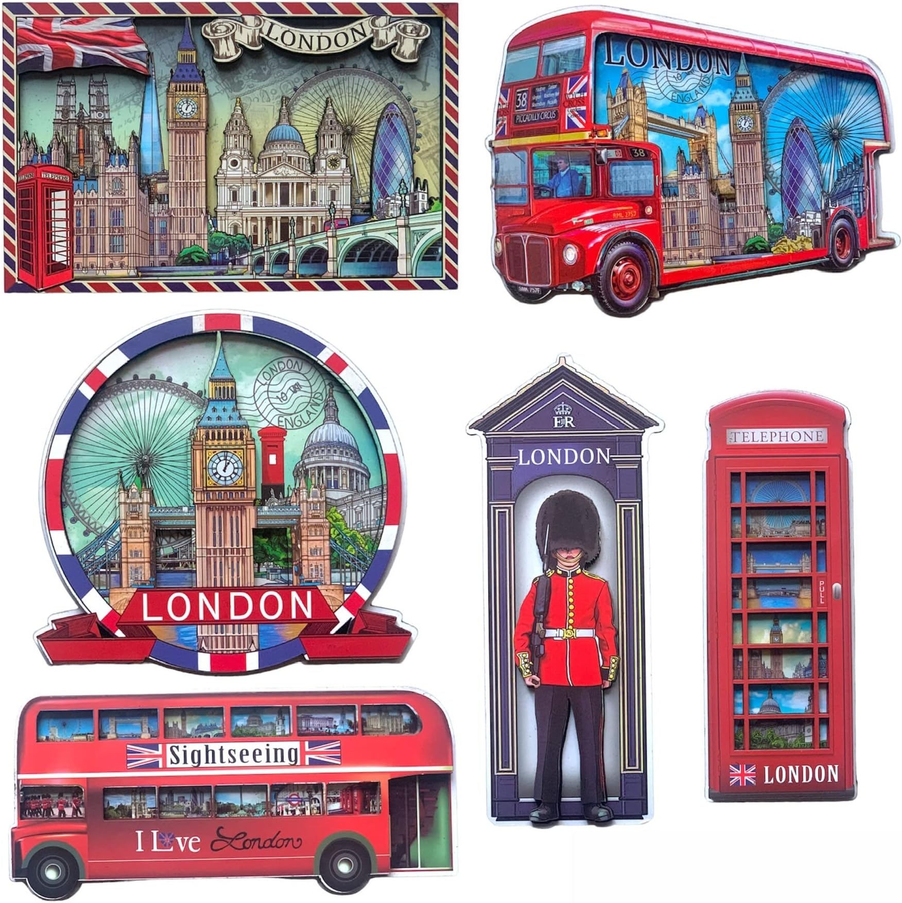 Souvenirs 6 London wooden fridge magnets Union Jack British Souvenir England Gift magnet