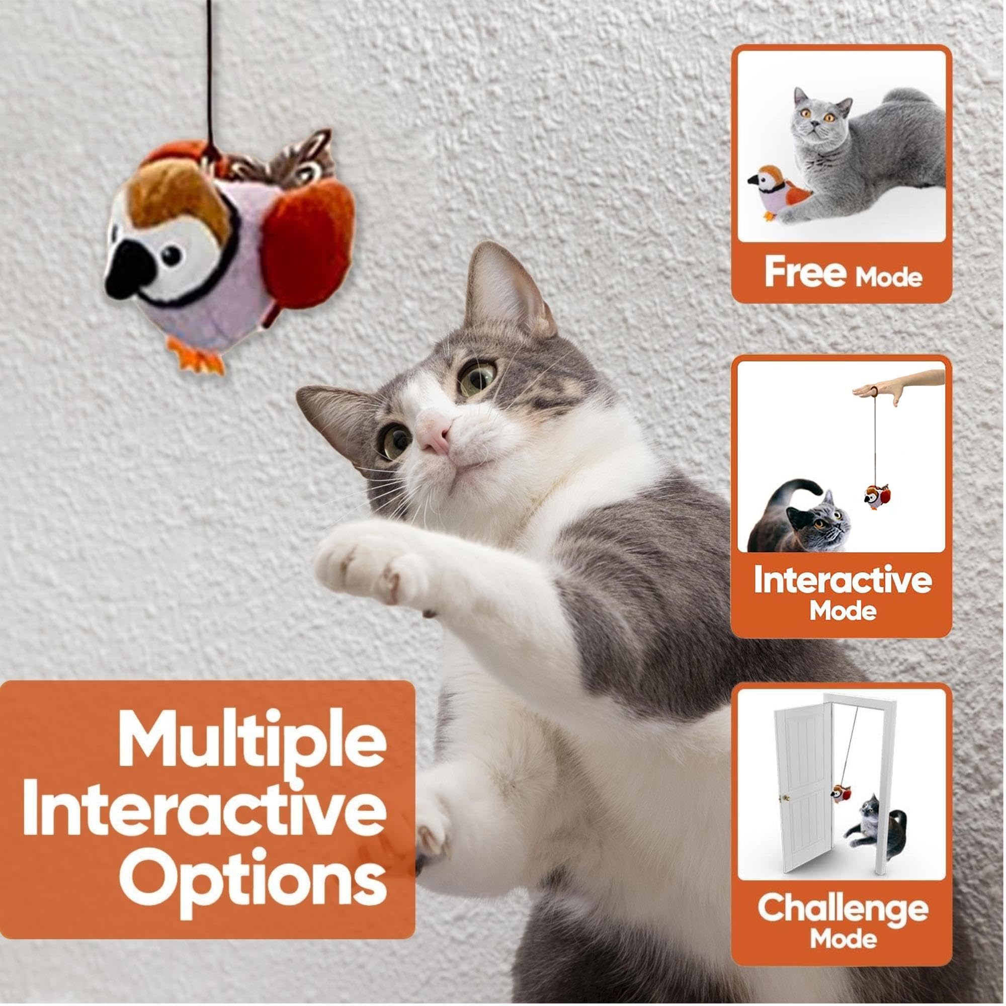 Petfuture Interactive Cat Toy With Chirping Bird, Catnip & Feathers - Hanging Kicker Toy For Indoor Cats - View #2