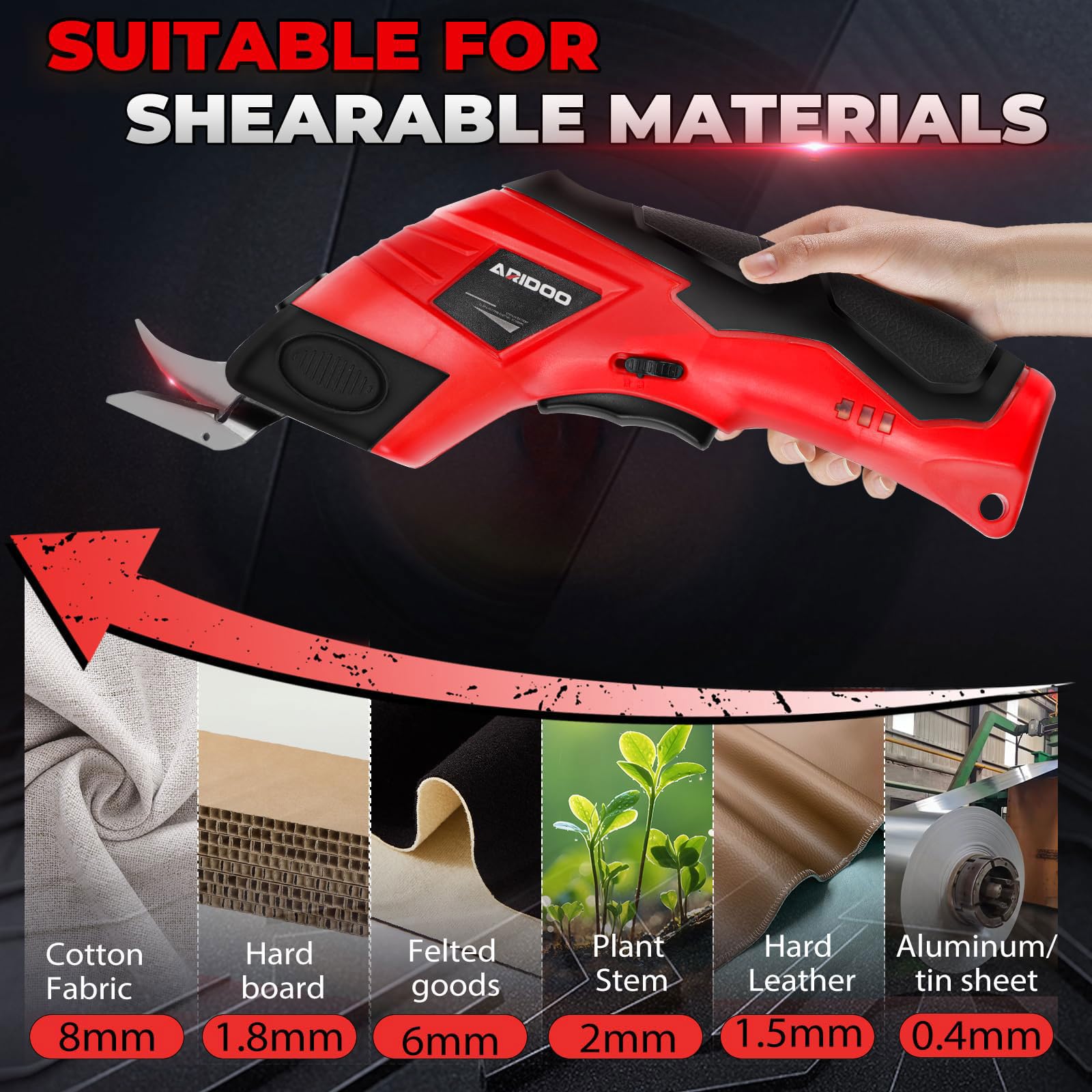 Tijeras de Tela Inalámbricas, Mini Tijeras Eléctricas Recargables Para Tela, Pantalla de Energía Led e Iluminación, Grosor Máximo de Corte 9Mm Para Cortar Tela/alfombra/cuero/goma/cartón 3 blades
