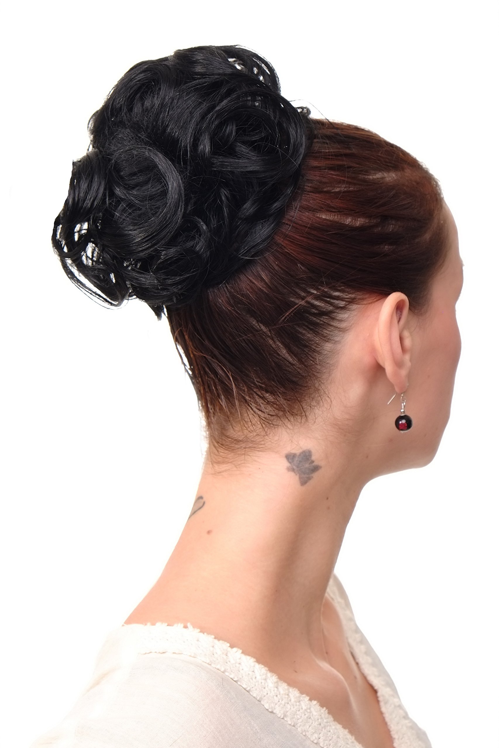 WIG ME UP - NHA-004A-1 Stunning Hairbun AUDREY Hairpiece bun hair knot elaborately elegant curled curls 60s Vintage style deep black