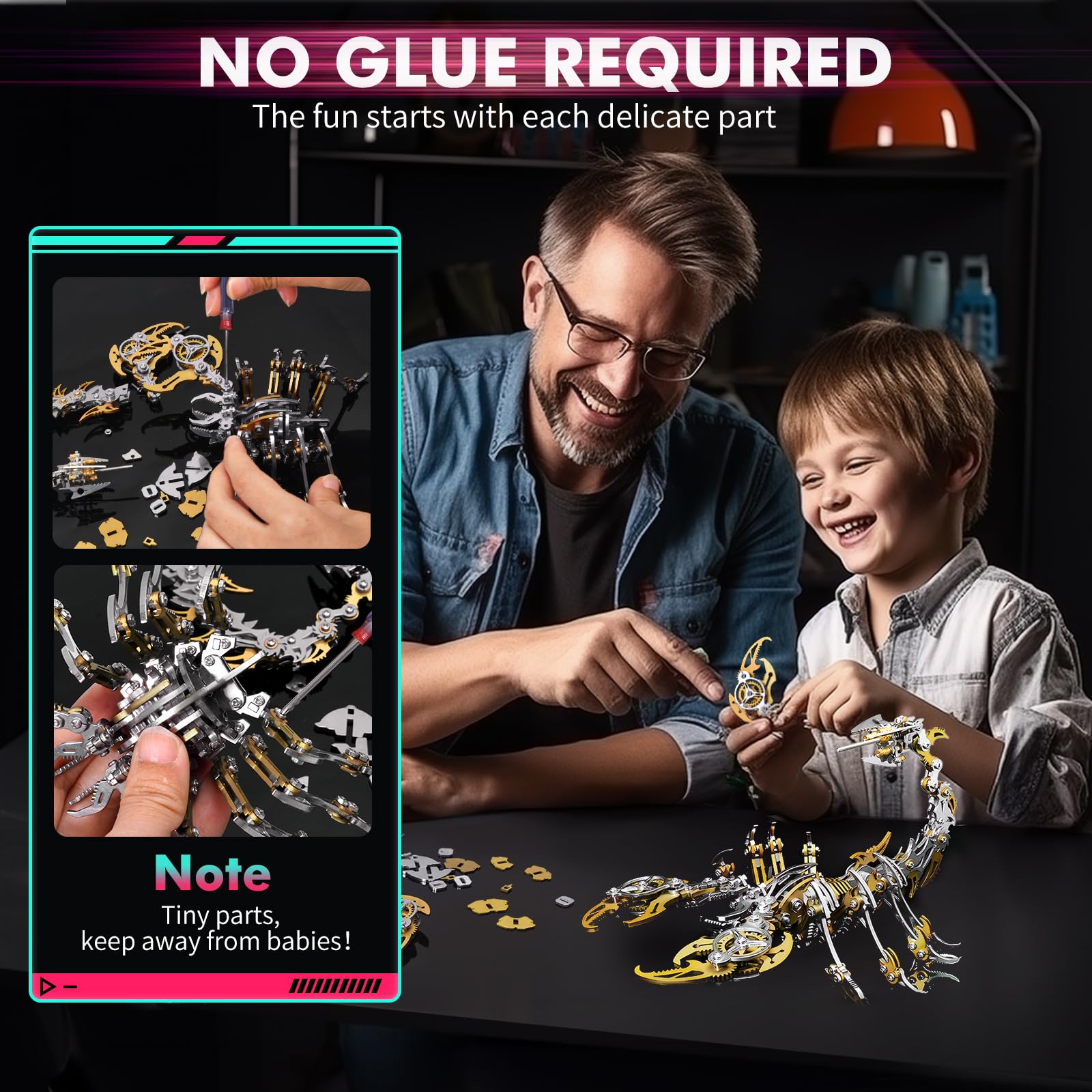 Kits de Puzzles 3D Metal Scorpion pour Adultes Adolescents Modèles d'assemblage mécanique Construire idéal pour Les Cadeaux et Les décorations, 454 PCS(Or)
