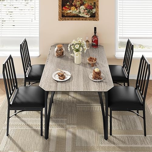 IDEALHOUSE Dining Table Set for 4, Kitchen Table Set of 4 with Upholstered Cushion Chairs, Dining Room Table Set with Kitchen Chairs, Easy to Assemble, Suitable for Apartment - (Cloud Gray)