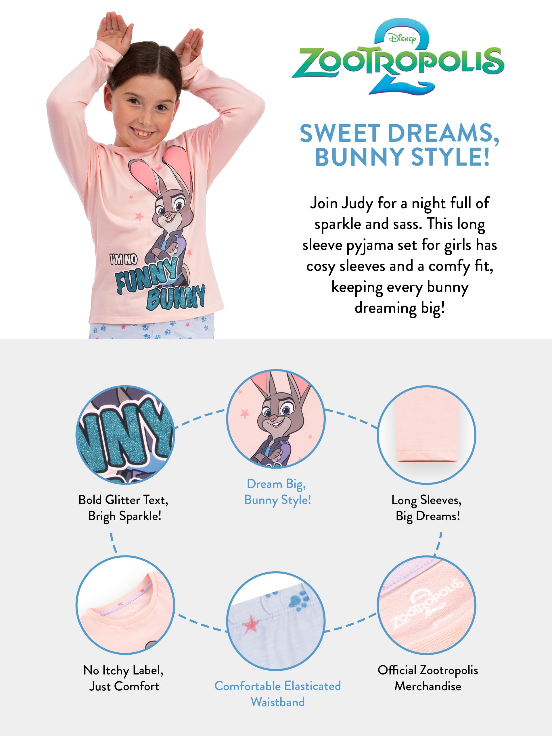 Disney Pyjama Fille Zootropolis, Pyjama Enfant Judy Hopps, Pyjamas Coton pour Filles