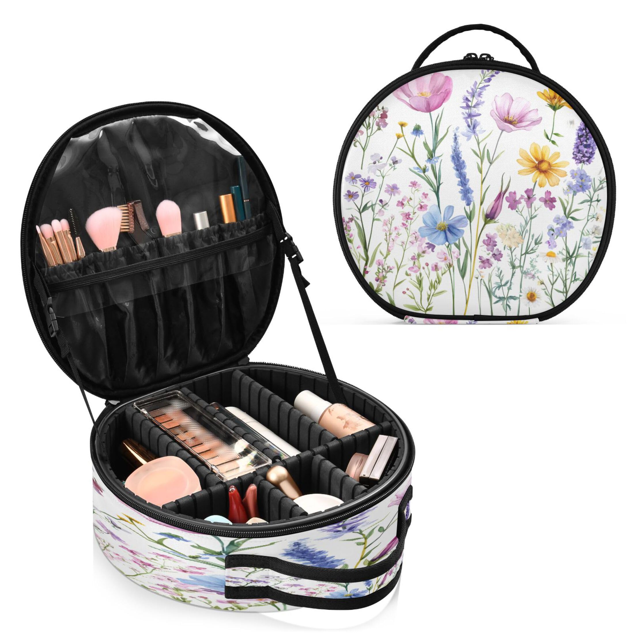 Takiito Watercolor Floral Travel Makeup Case Portable Makeup Box Artist Cosmetic Case Organizer With Adjustable Dividers