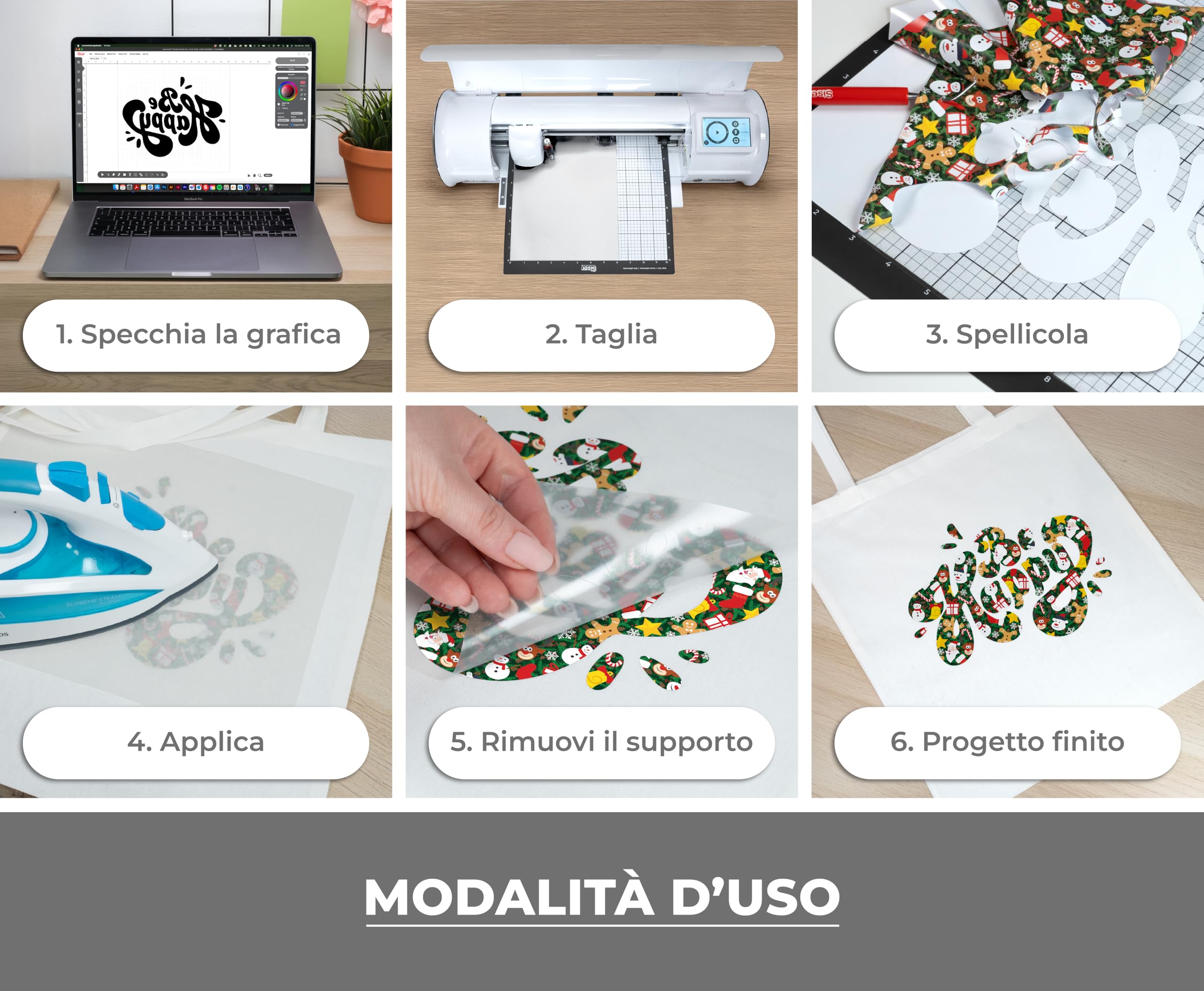 Siser® Easypatterns PLUS Joyful Christmas, 30cm x 0,5 mt, vinile Termotrasferibile Termoadesivo per la Personalizzazione di Abiti, Accessori e Tessuti d'arredo, Materiale per Hobby Creativi