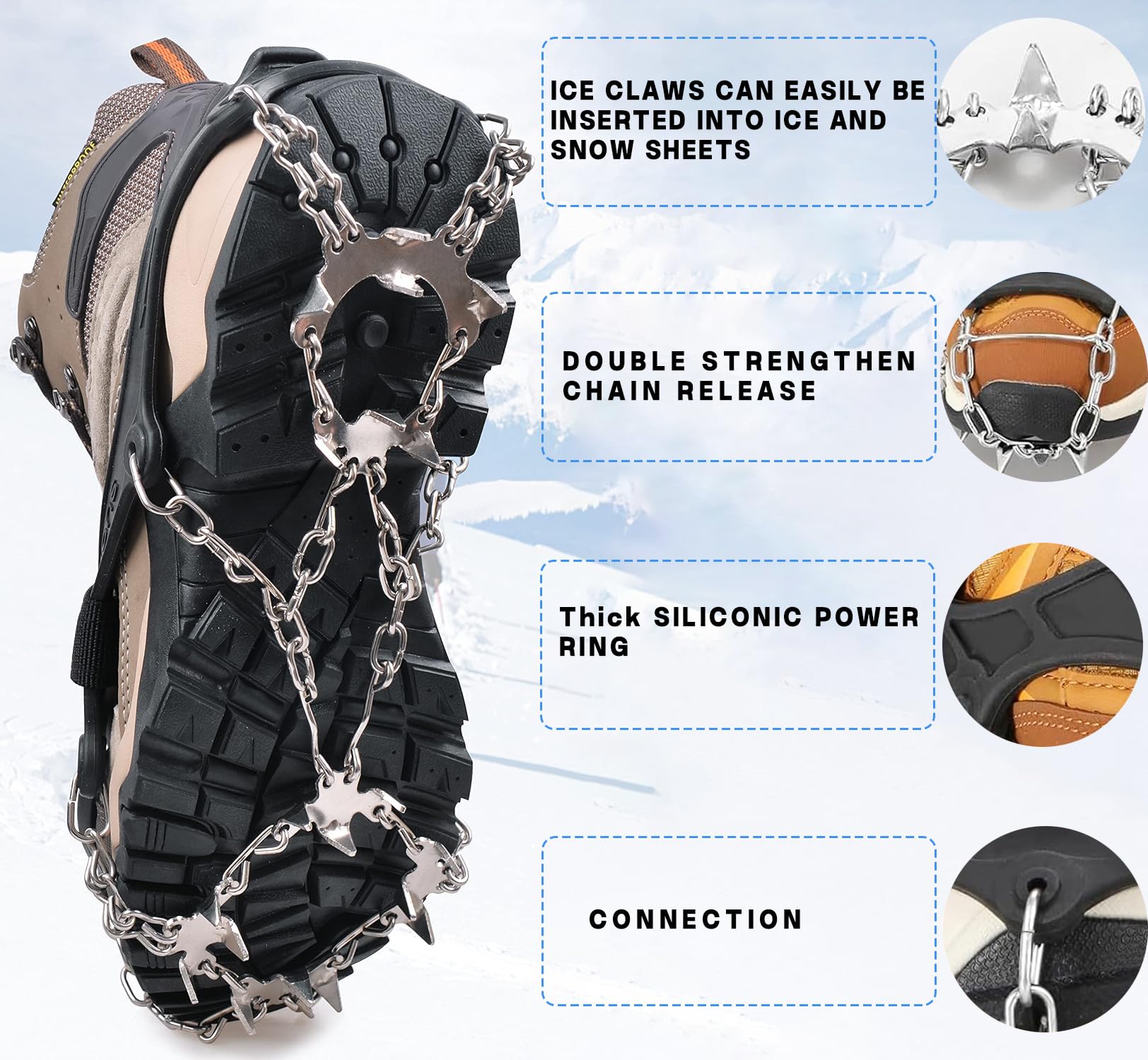 Ramponi Da Neve Con 19 Punte Acciaio - Taglia L Per Scarponi - Antiscivolo Ghiaccio - Foto 11