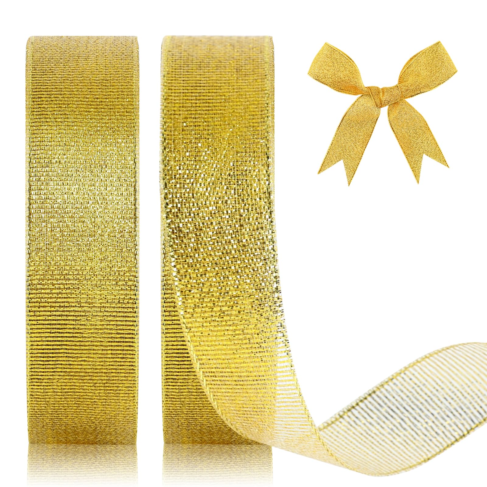 GXFCING Organzaband Gold 20mm Breit, 44 Meters Glitzer Gesch