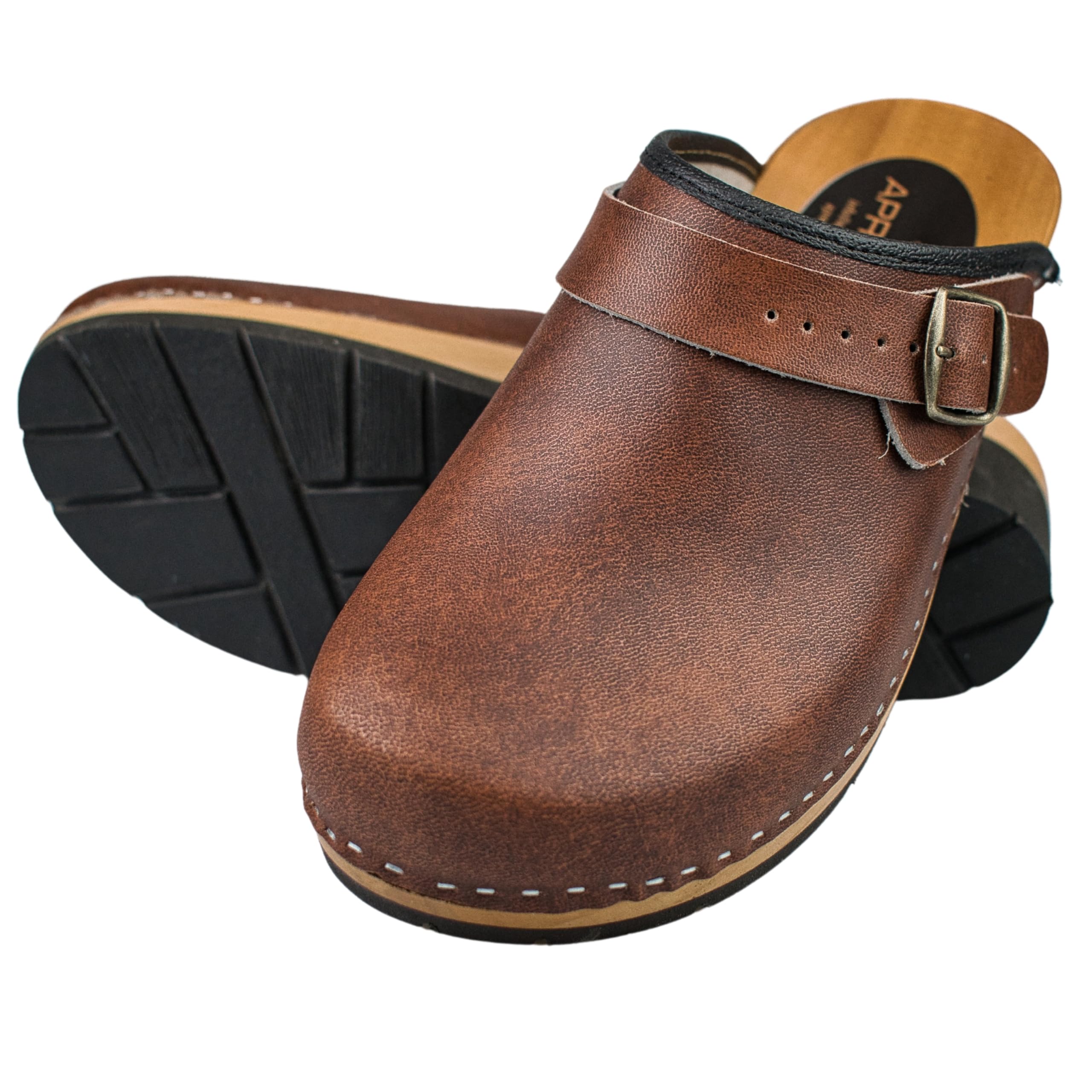 APREGGIO Zoccoli in Legno da Uomo – Scarpe in Legno in Pelle – Pratici Zoccoli da Giardino – Clogs ergonomici in Pelle da Uomo