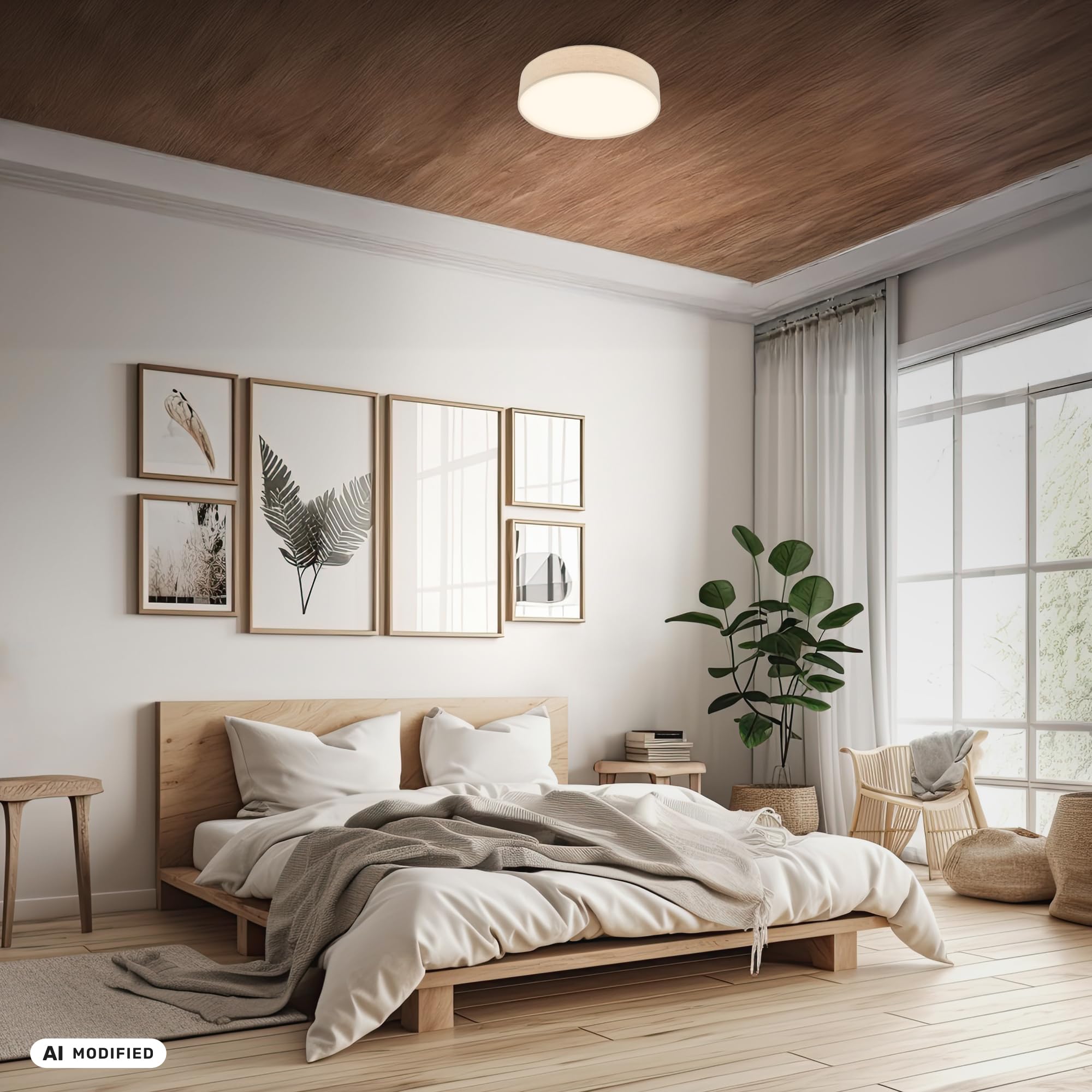 Briloner - Lámpara techo LED con pantalla de tela, 24 W y 2600 lm, luz blanco cálido, plafon LED, lamparas de salón, lampara dormitorio, luz techo salón, 38 x 10,5 cm, Beige