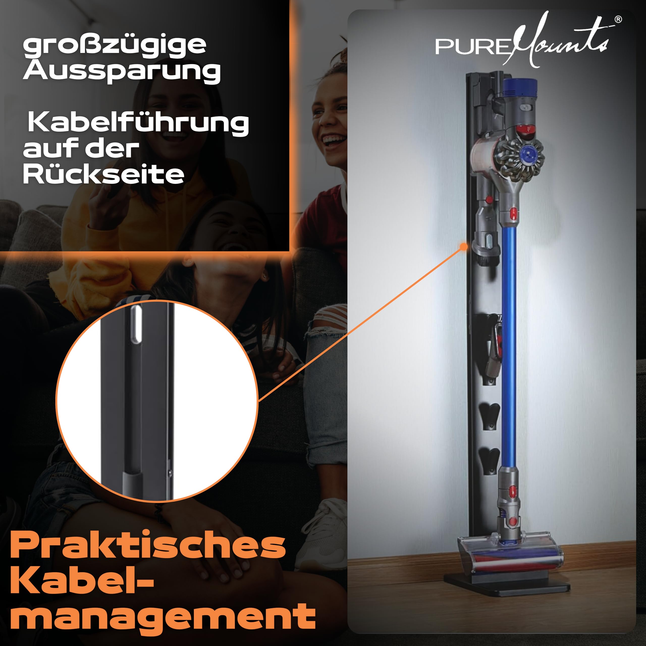 PureMounts Staubsaugerständer Standfuß für Dyson V6–V15 & Gen5, schwarz