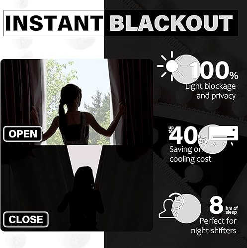 Miniatura 6 de Jubilantex Cortinas opacas con pompones blancos, cortinas opacas con aislamiento térmico, cortinas opacas para ventanas de 84 pulgadas de largo,