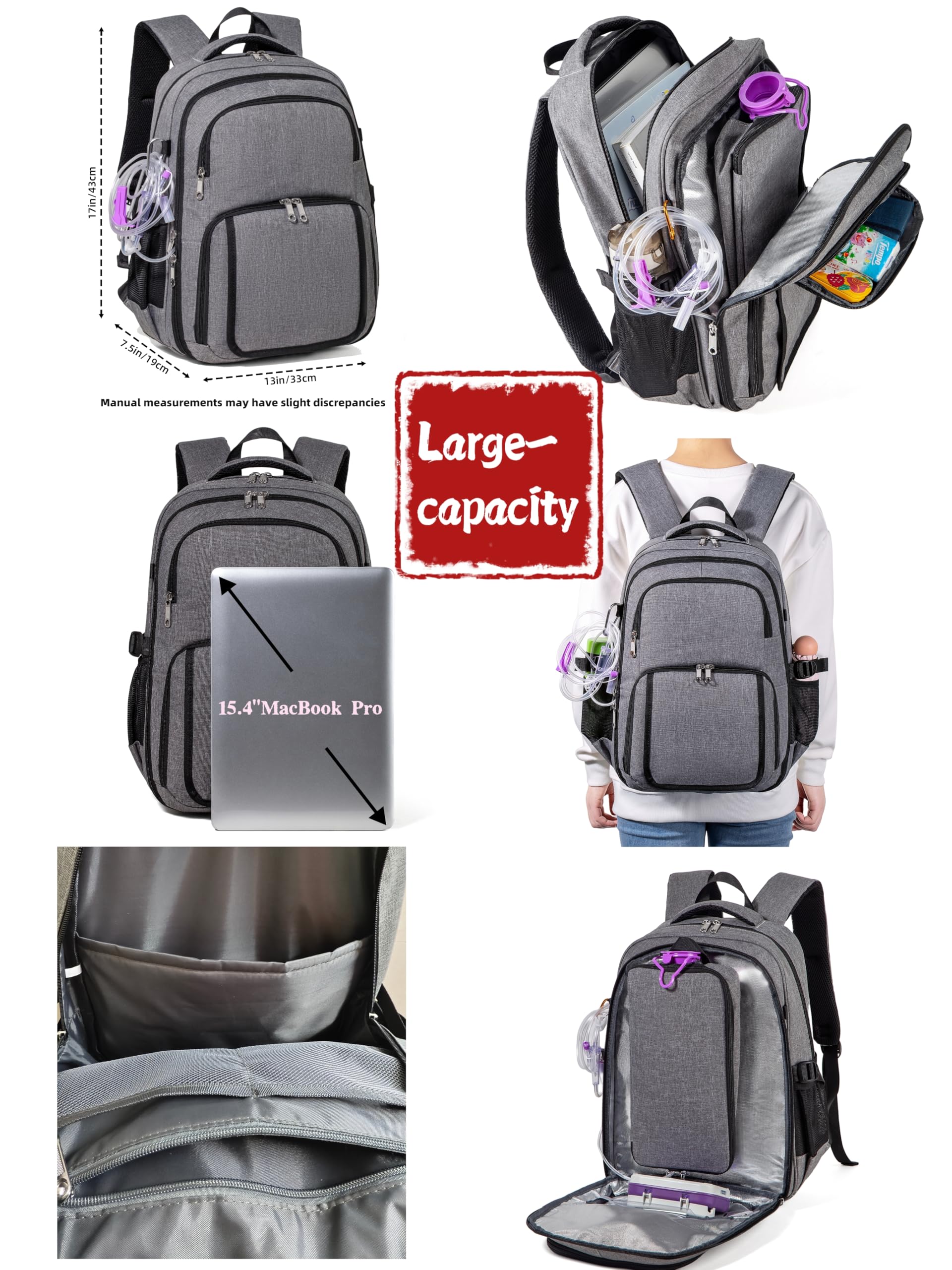 Feeding Tube Backpack for G J GJ Tube G tube Accessories Supplies Backpack for Enteral Feeding Pump Bags Fits 500ml to 1000ml for Adults (Grey2)