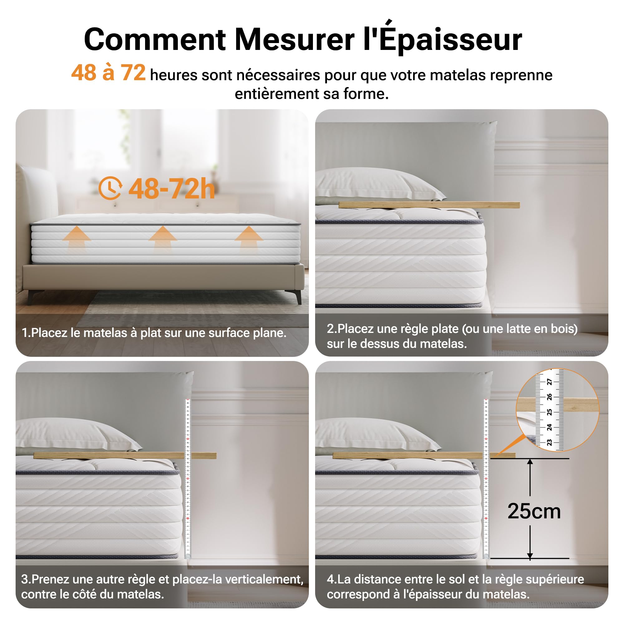 TXO Matelas 140x190 25 cm Épaisseur, Hybride Matelas à Ressorts ensachés, Durable et Antistatique Moyenne Ferme H3 Matelas en Design Ergonomique Soutien en 7 Zones, Certifié Oeko-Tex