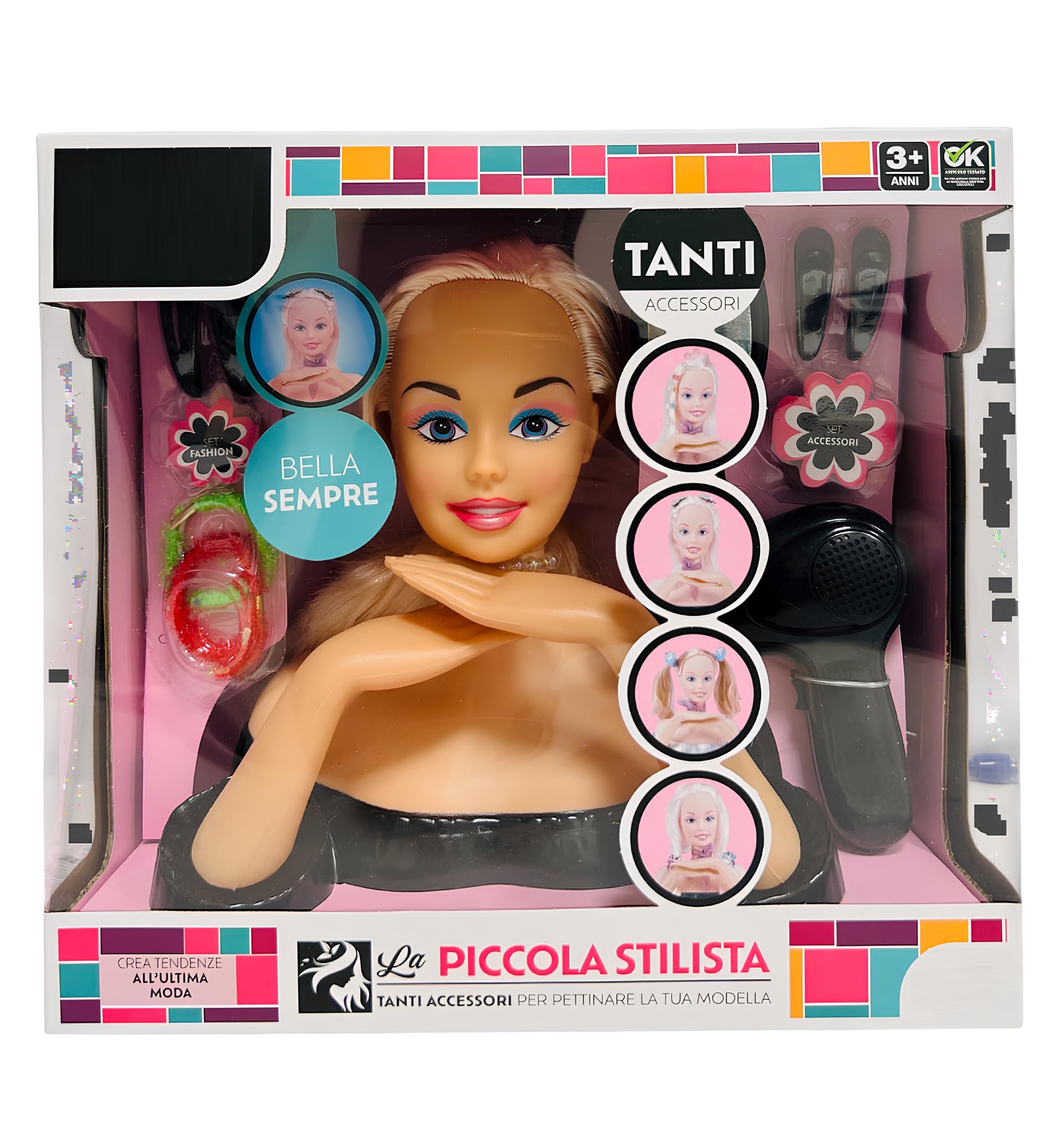 Testa Bambola da Truccare e Pettinare con Accessori Fashion Busto Parrucchiera Estetista Giocattolo Hair Style Capelli Principessa Salone di Bellezza Set Make Up Giocattolo Testa da Acconciare (b)