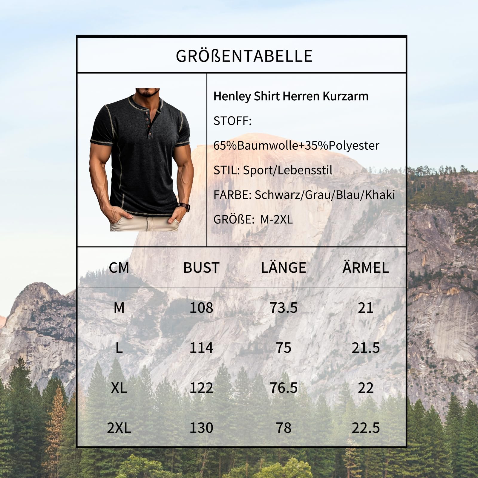 LAOARA T Shirt Uomo Maglietta Manica Lunga Cotone Slim Fit Henley Tshirt Maglia Bottone Magliette M-2XL